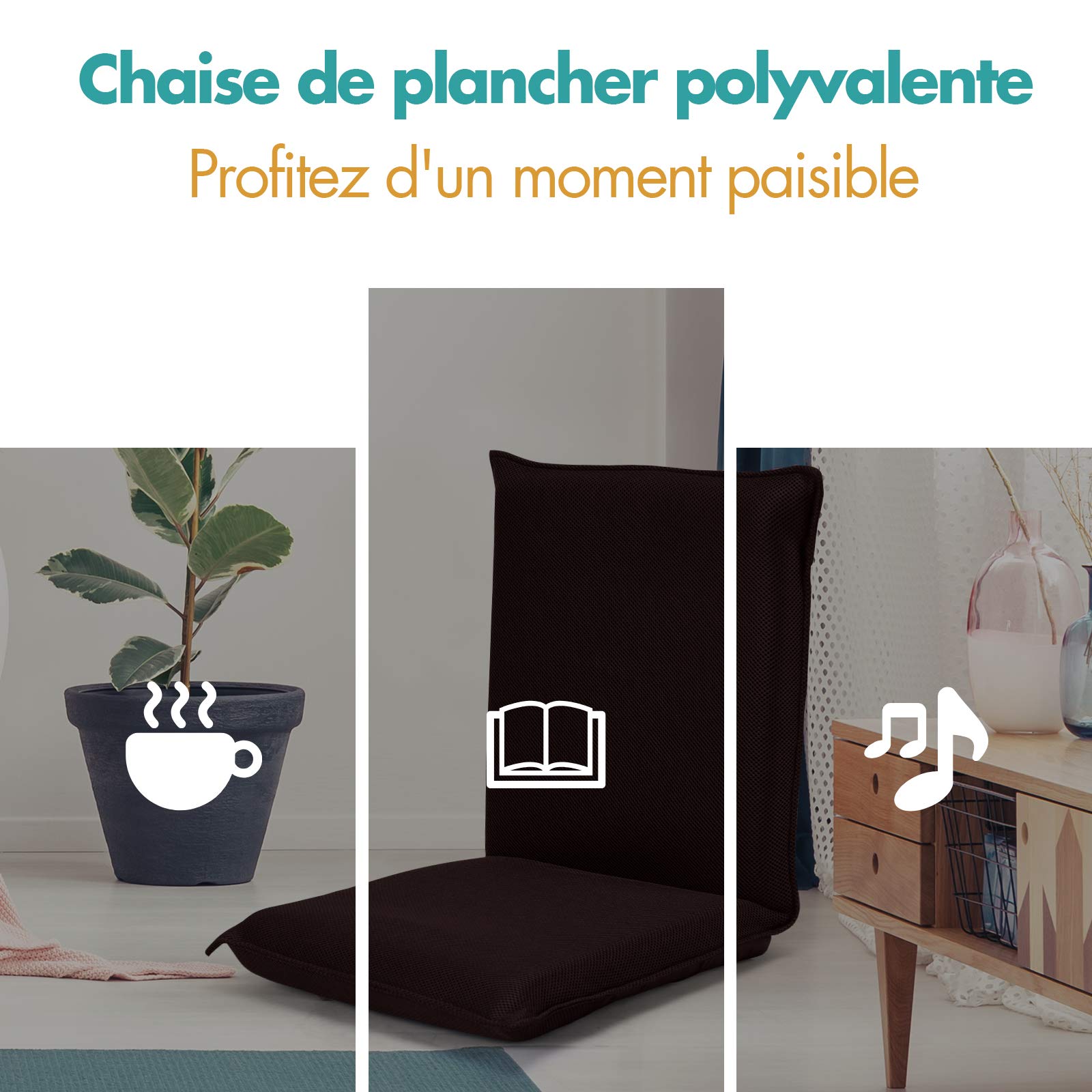 COSTWAY Chaise de Sol Pliable, Tatami Inclinable en 6 Position, Idéal pour Chambre, Salon, Bureau, Chaise de Plancher pour Jeu, Lecture 44 x 54,5 x 53,5CM, Jusqu’à 136KG (Brun)