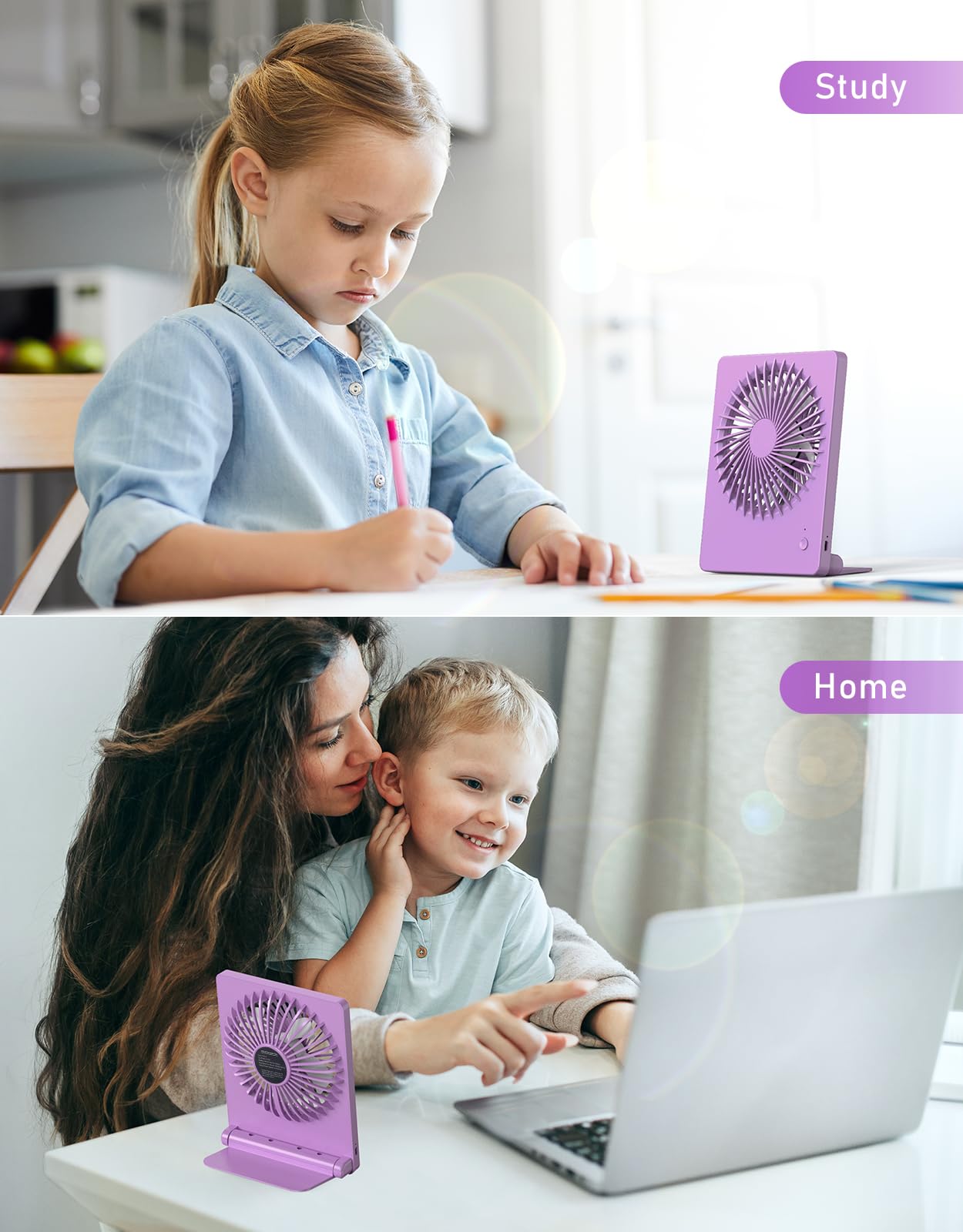 Zuvas Ventilatore da scrivania a batteria, ricaricabile, inclinabile a 180°, ultra silenzioso, piccolo, portatile, regolabile a 3 velocità, forte, ventilatore per ufficio, camera da letto, casa