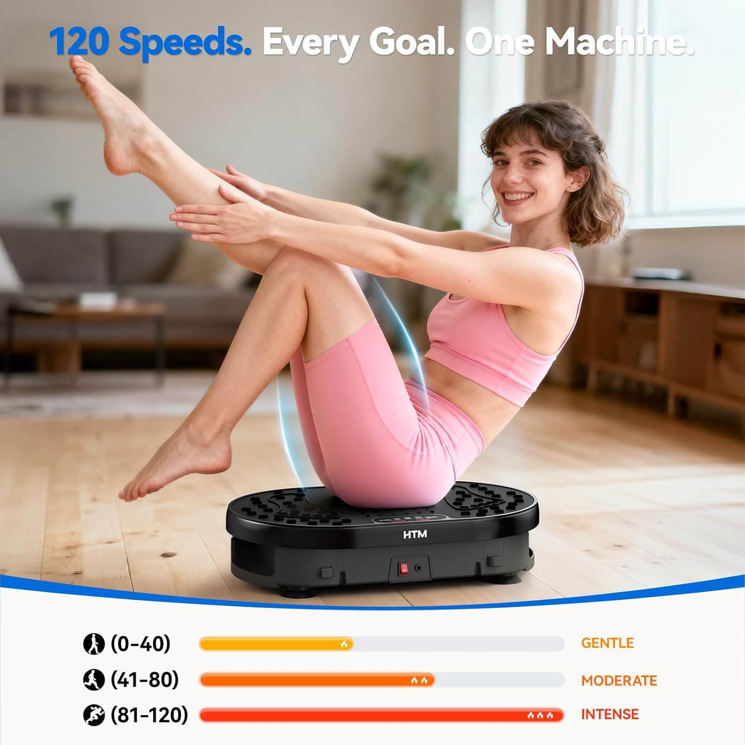 HTM Plateforme Vibrante Oscillante Fitness 120 Niveaux de Vitesse 9 Modes Programme Minuteur 15 Min Charge Max 136 kg