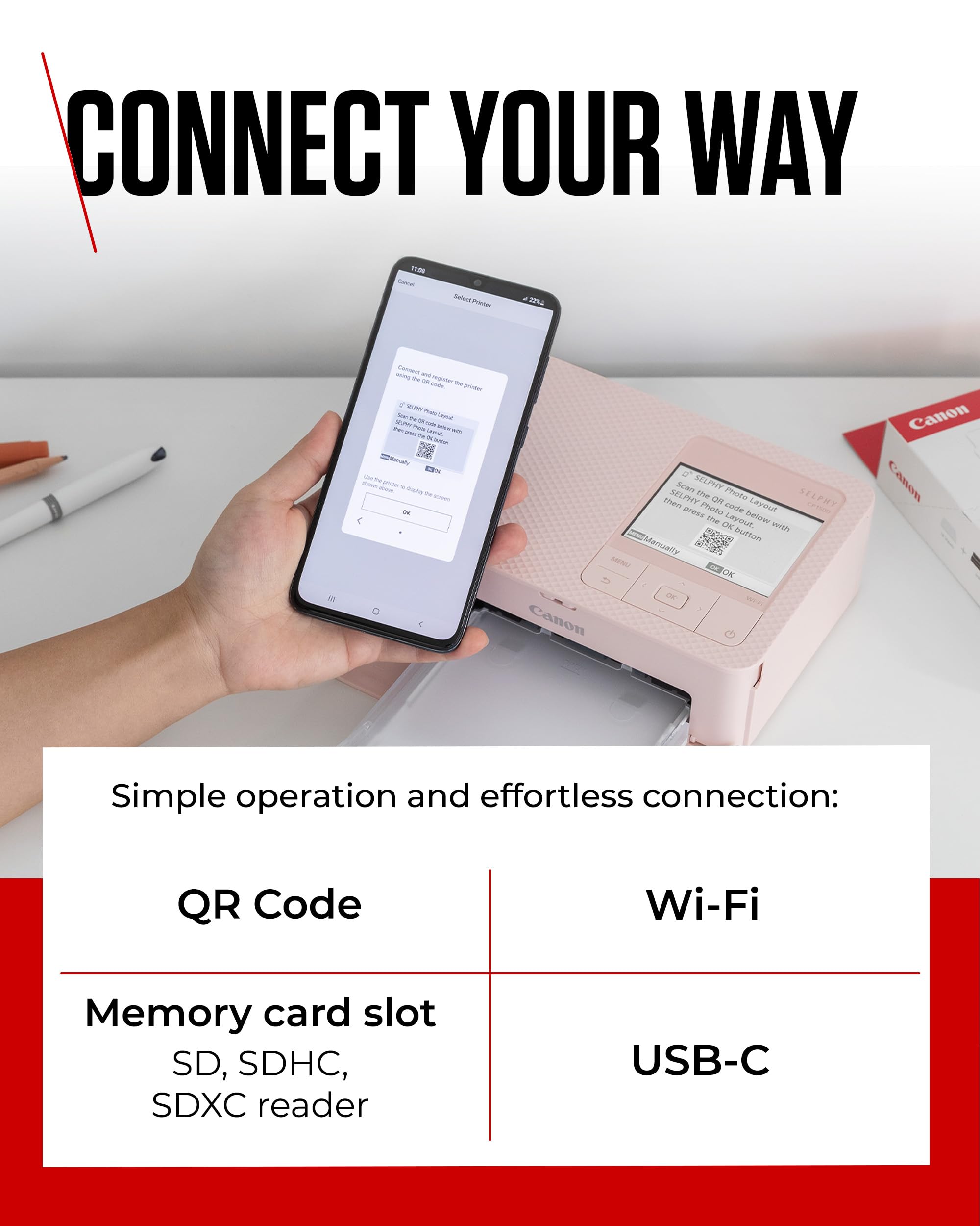 Canon SELPHY CP1500 Portable Photo Printer Paper Kit, Black - Wireless Bluetooth Printer with Accessories - Compact and Lightweight - Comes With 54 Sheets Of 4x6 Postcard Size Paper — view 7