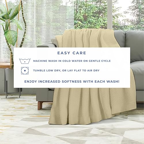 Miniatura 5 de Kotton Culture Manta de cama tamaño Queen 100% algodón transpirable para todas las estaciones, para sofá, manta ligera con patrón de espiga suave