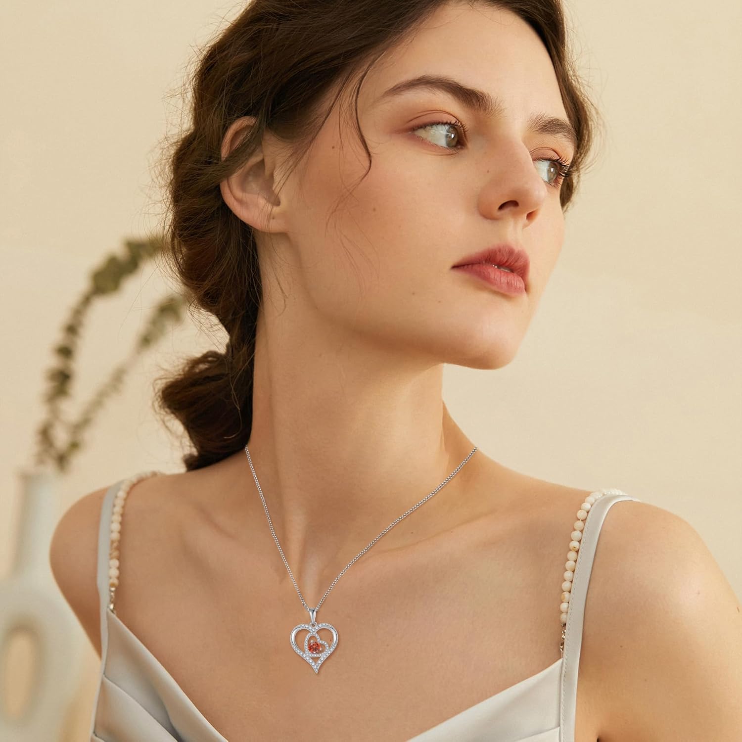 Love Heart Necklace for Women 925 Sterling Silver Birthstone Pendant Necklace Dainty Jewelry for Women Wife Mother Christmas Birthday Mother's Day Gift - Image 2