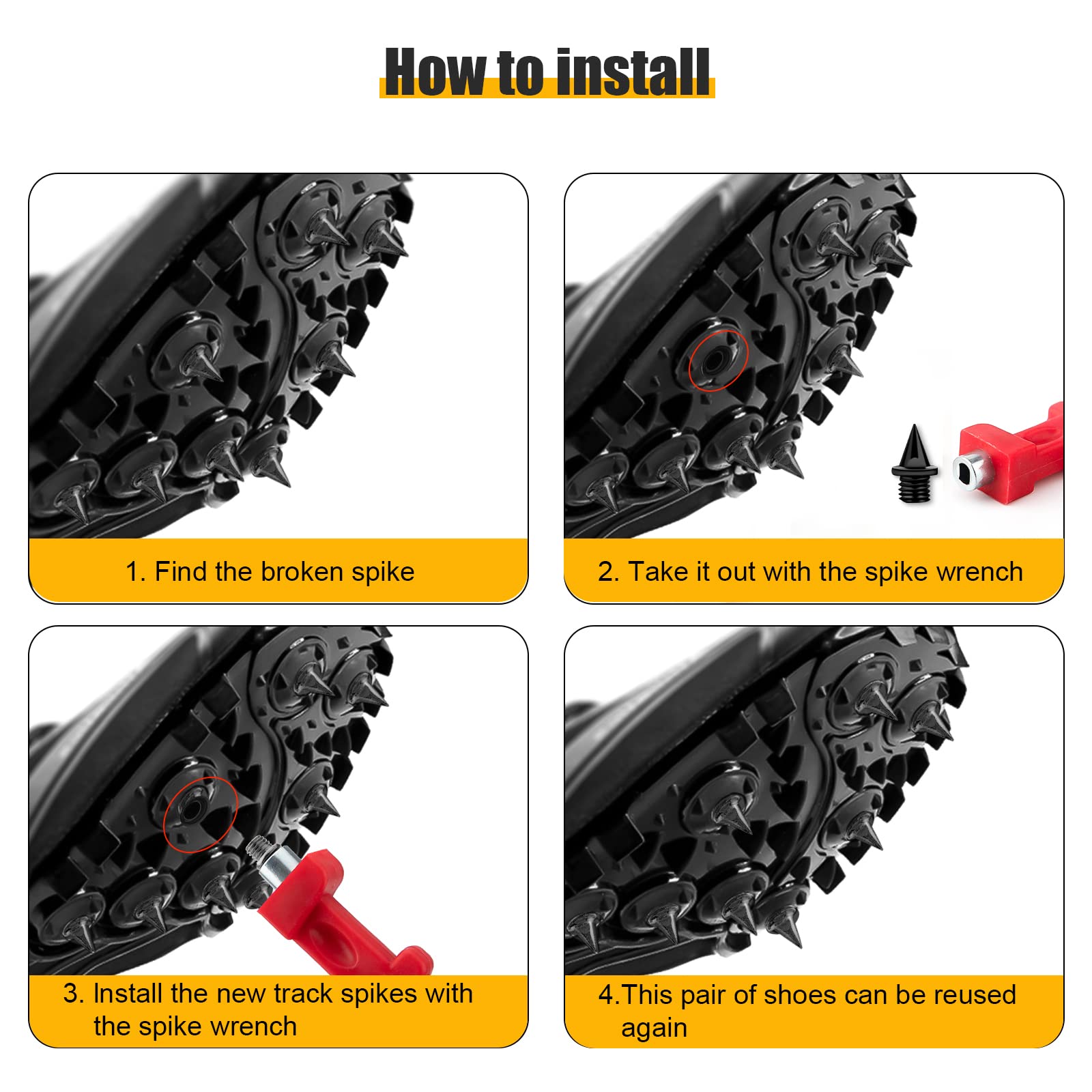 AIEX 50 Pezzi 6mm Tacchetti Scarpe di Ricambio con Chiave a Punte, Acciaio Punte da Cross Country Punte Piramidali Track Spikes per Scarpe da Pista Salto in Lungo Corsa Escursionismo