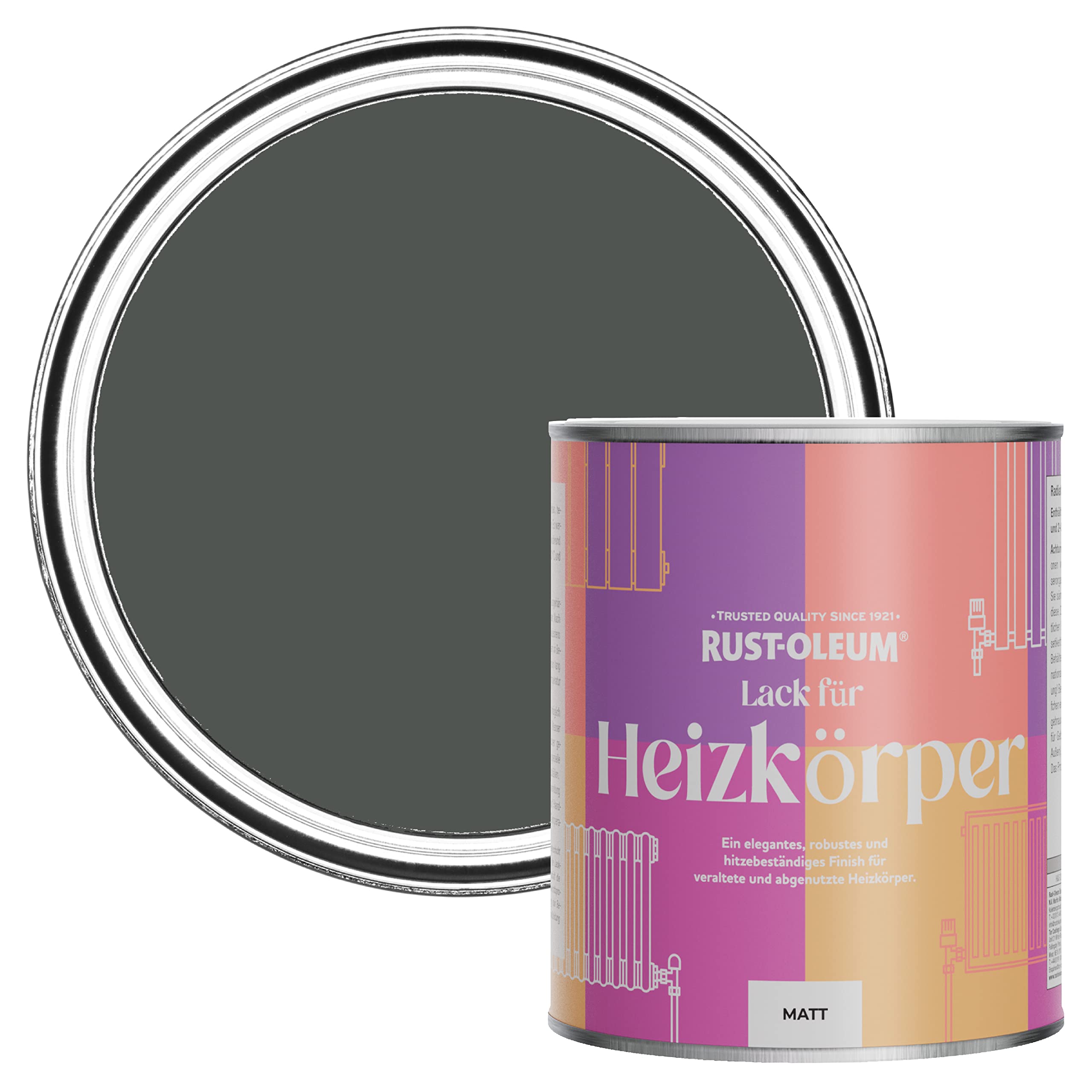 Rust-Oleum, dunkelgrau Heizkörperfarbe, hitzebeständig, geruchsarm in Matt Finish - Graphit 750ML