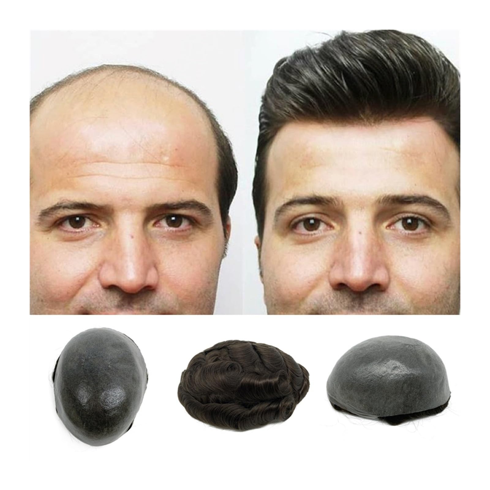 Postiche cheveux humains hommes à ligne de cheveux naturelle et base PU