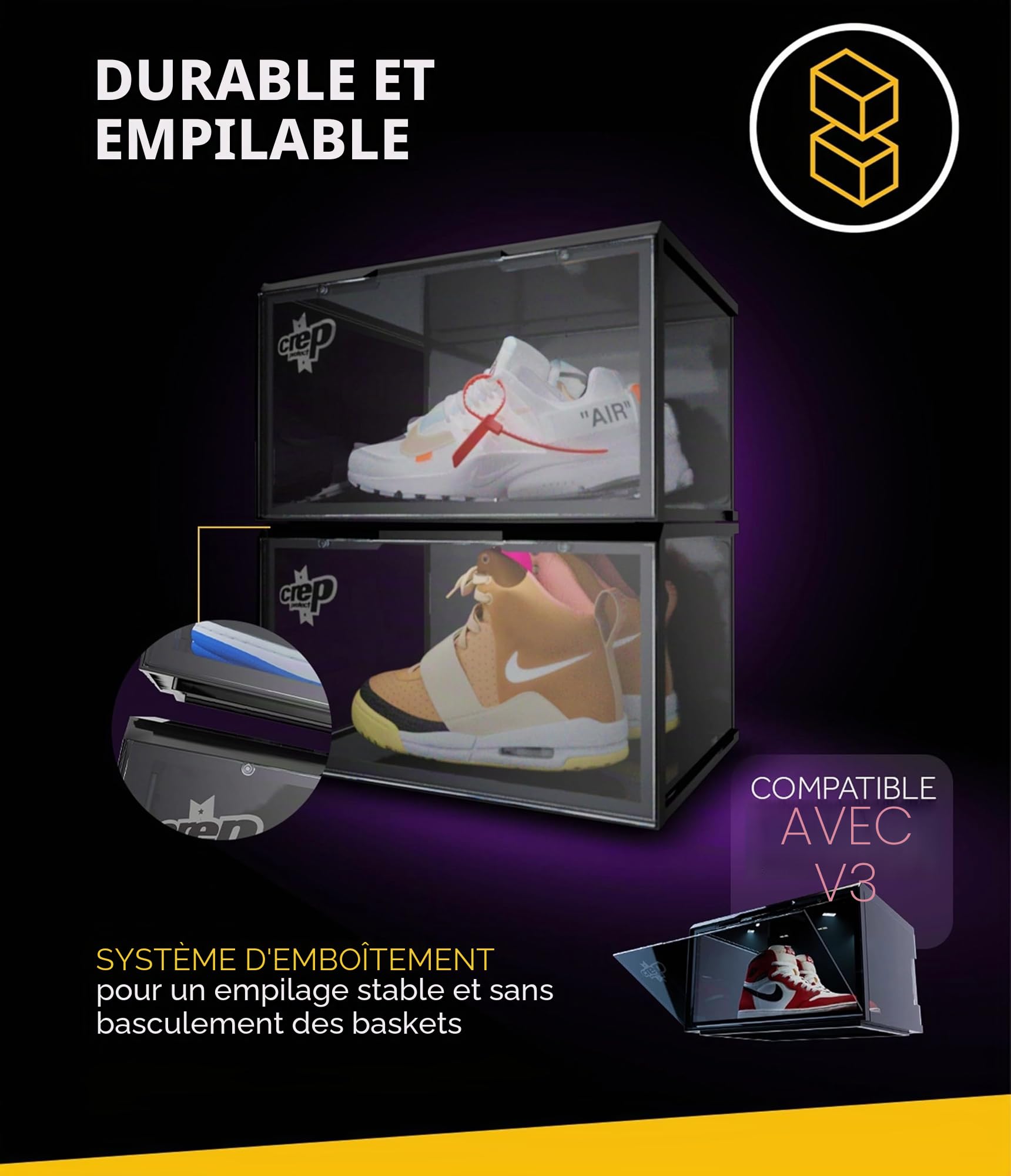 Crep Protect Boîte à chaussures - Basket caisses de stockage ultimes 2.0 - Organisateur de chaussures (2 caisses par paquet)