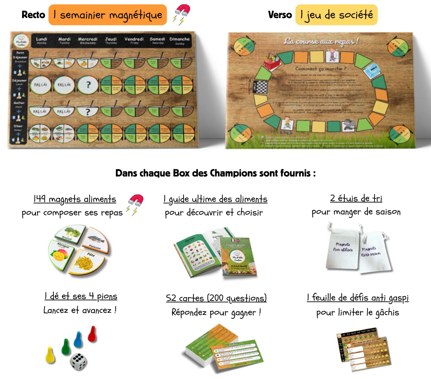 La Cantine des Champions - Jouer et Bien Manger - Jeu éducatif magnétique pour Enfants - Alimentation équilibrée, Organisation des Repas & activité Physique - Maison, école, collectivités - Dès 3 Ans