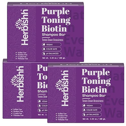 Miniatura 1 de Herbishh Barra de champú morado para cabello rubio con biotina, barra sólida para neutralizar los tonos cobrizos, fortalecer y agregar brillo, para