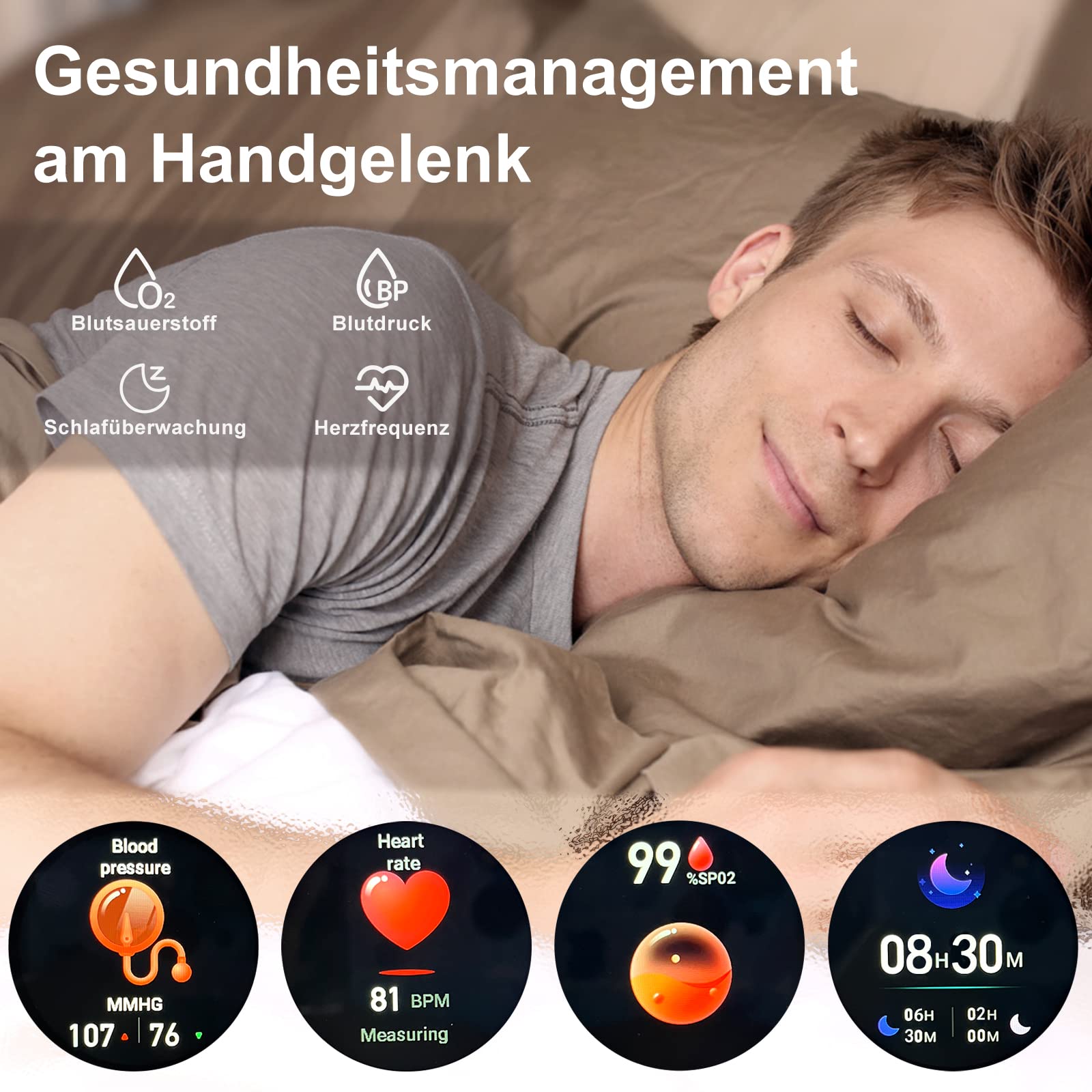 Smartwatch męski z funkcją telefonu, ekran dotykowy 1,32", zegarek sportowy, z asystentem głosowym, wodoszczelność IP67, monitor ciśnienia krwi, kontakty z systemem iOS i Android (czarny)