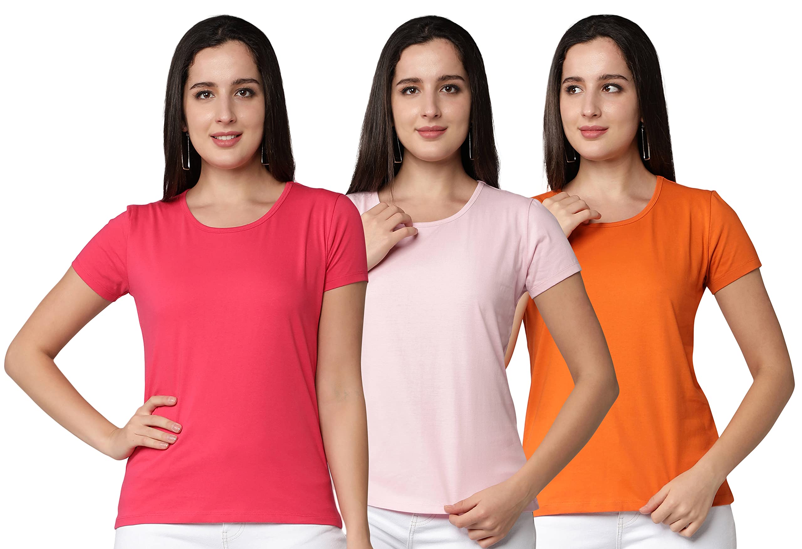 Club A9 Women's Cotton Regular Fit Half Sleeves Solid Plain T-Shirt (Combo of 3) (Multicolor) (WRNT3_Parent)