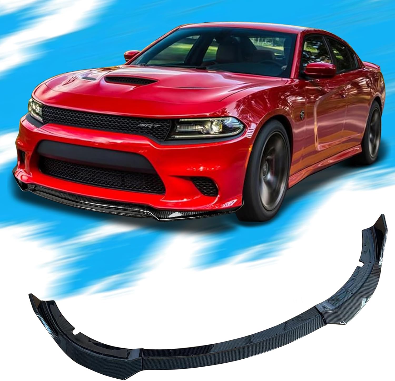 Front Bumper Lip Compatible with 2015-2023 Dodge Charger 7.5th Gen LD GT R/T SRT Hellcat/Scat Pack Daytona Sport Style ABS Front Air Dam Chin Spoiler Carbon Style (Not Fits SE SXT Widebody)