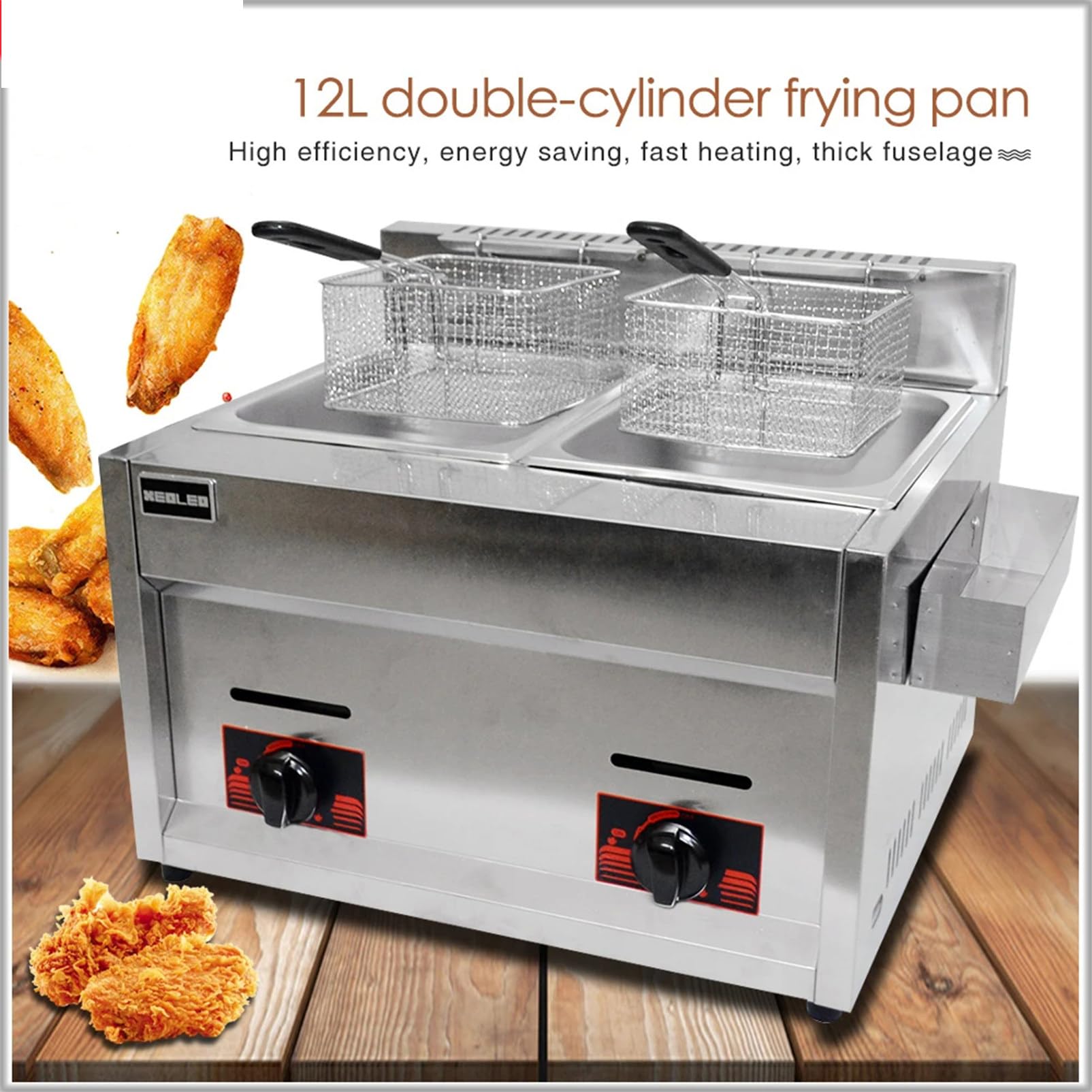 UMJIGF Professional LPG Gas Fryer, 22L Dual Tank Commercial LGP Fryer with Baskets Adjustable Temperature Contro, for Home and Commercial,