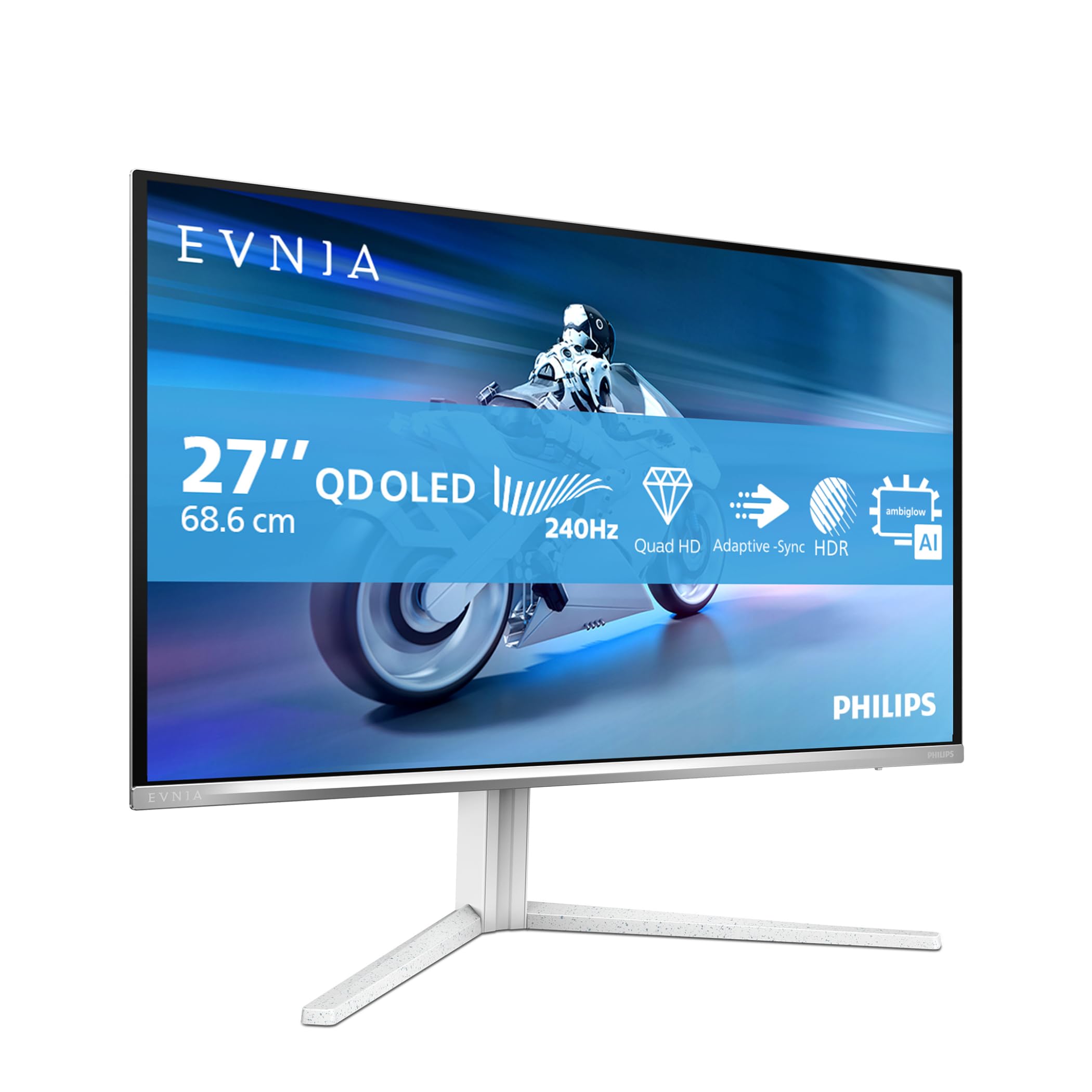 Philips 27M2N6501L 26,5 cala WQHD Monitor, 240 Hz, Panel QD-OLED, 0,03 ms GtG, Adaptive Sync, HDR10, G-Sync Comp., regulacja wysokości (2560 x 1440, HDMI 2 x 2.1, DP 1 x 1.4, koncentrator USB) Biały