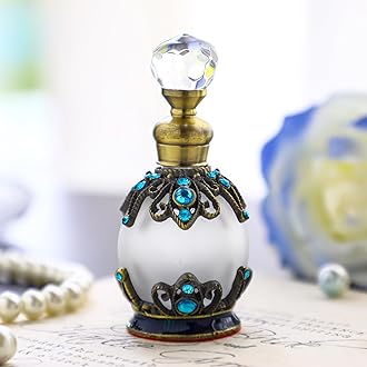YU FENG Decorative Crystal Perfume Bottle Empty Refillable Rhinestones Jeweled Vintage Glass Perfume Vial Scent Bottles for Ladies Girls(15ml)