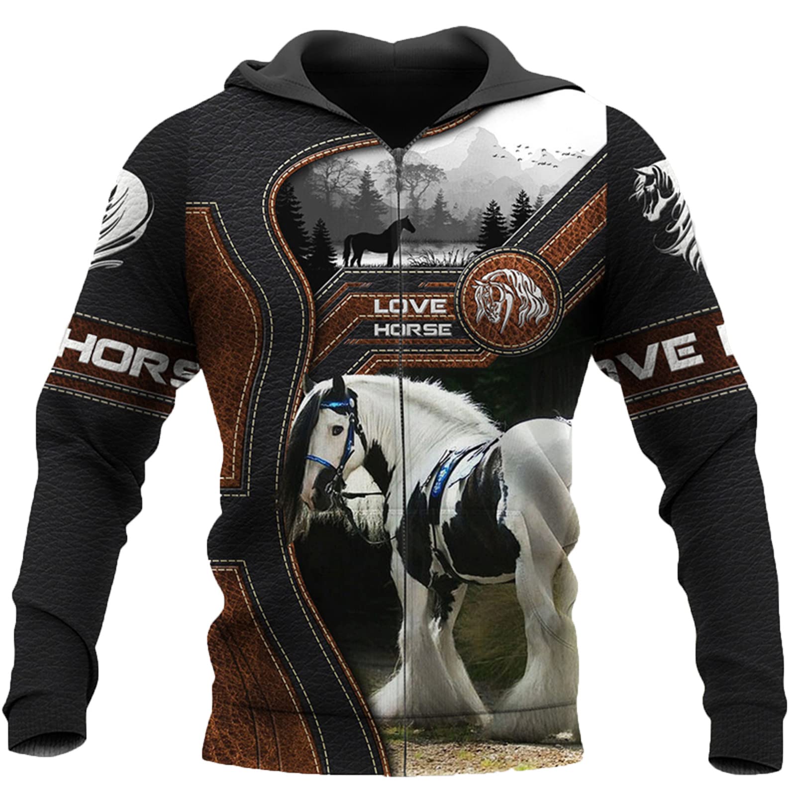 Uioklmjh Men's Zip Hoodies Fashion Animal Hoodies 3D Printed Horse Sweatshirt Hoodie Harajuku Autumn Streetwear Unisex Casual Tracksuit