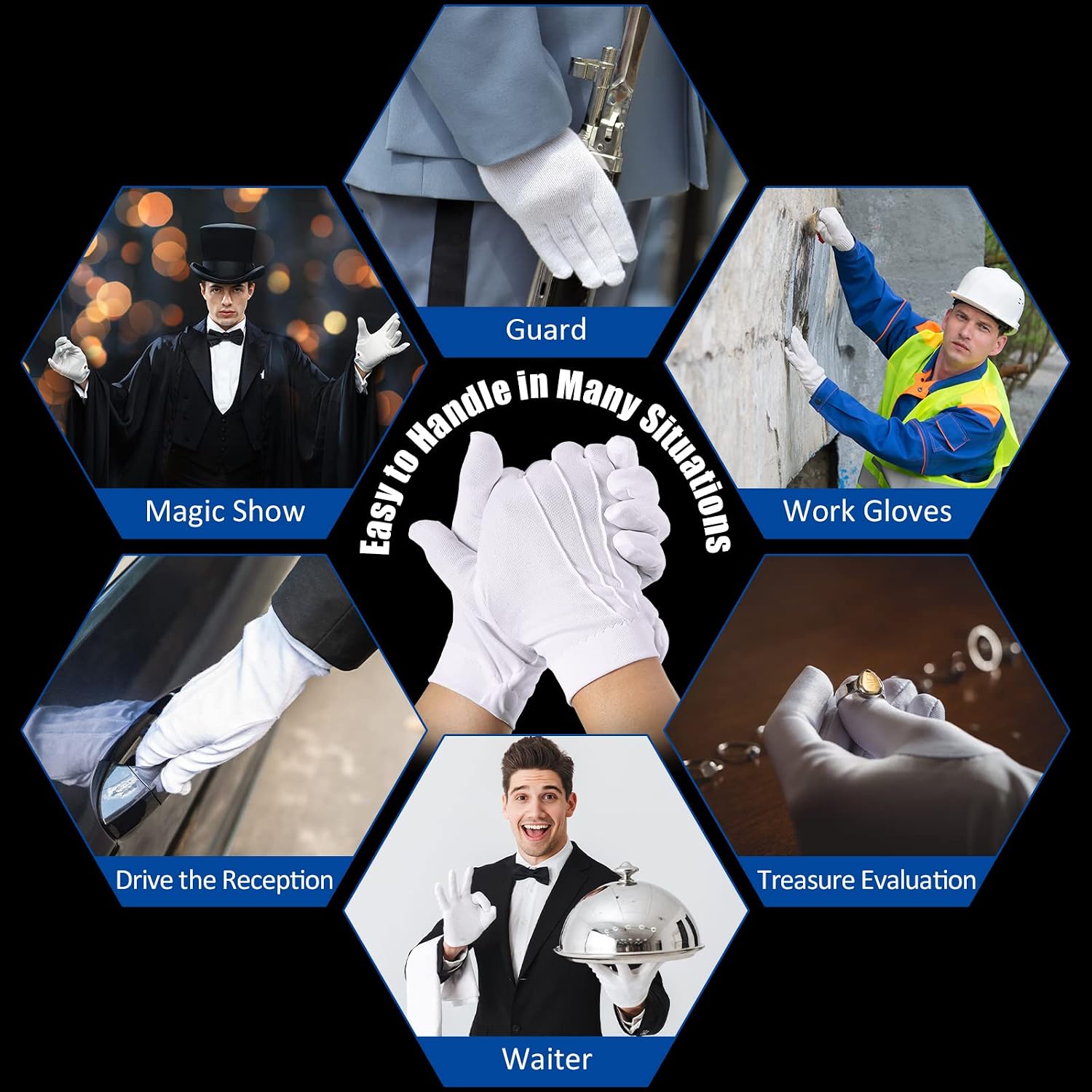 Hercicy White Gloves Men Women Nylon Cotton Uniform with Snap Button Gloves for Funeral Masonic Parade Wedding Tuxedo Guard