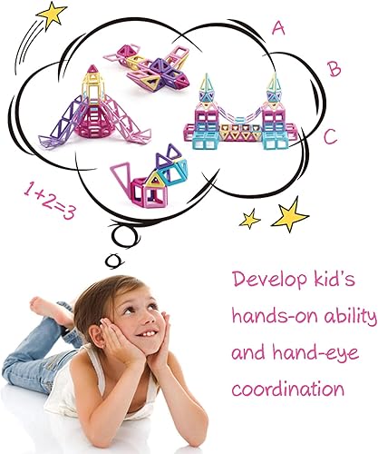 Miniatura 2 de ASOK Azulejos magnéticos de construcción de castillo 3D, 160 piezas de bloques magnéticos educativos y de desarrollo para niños y niñas de 3, 4, 5,