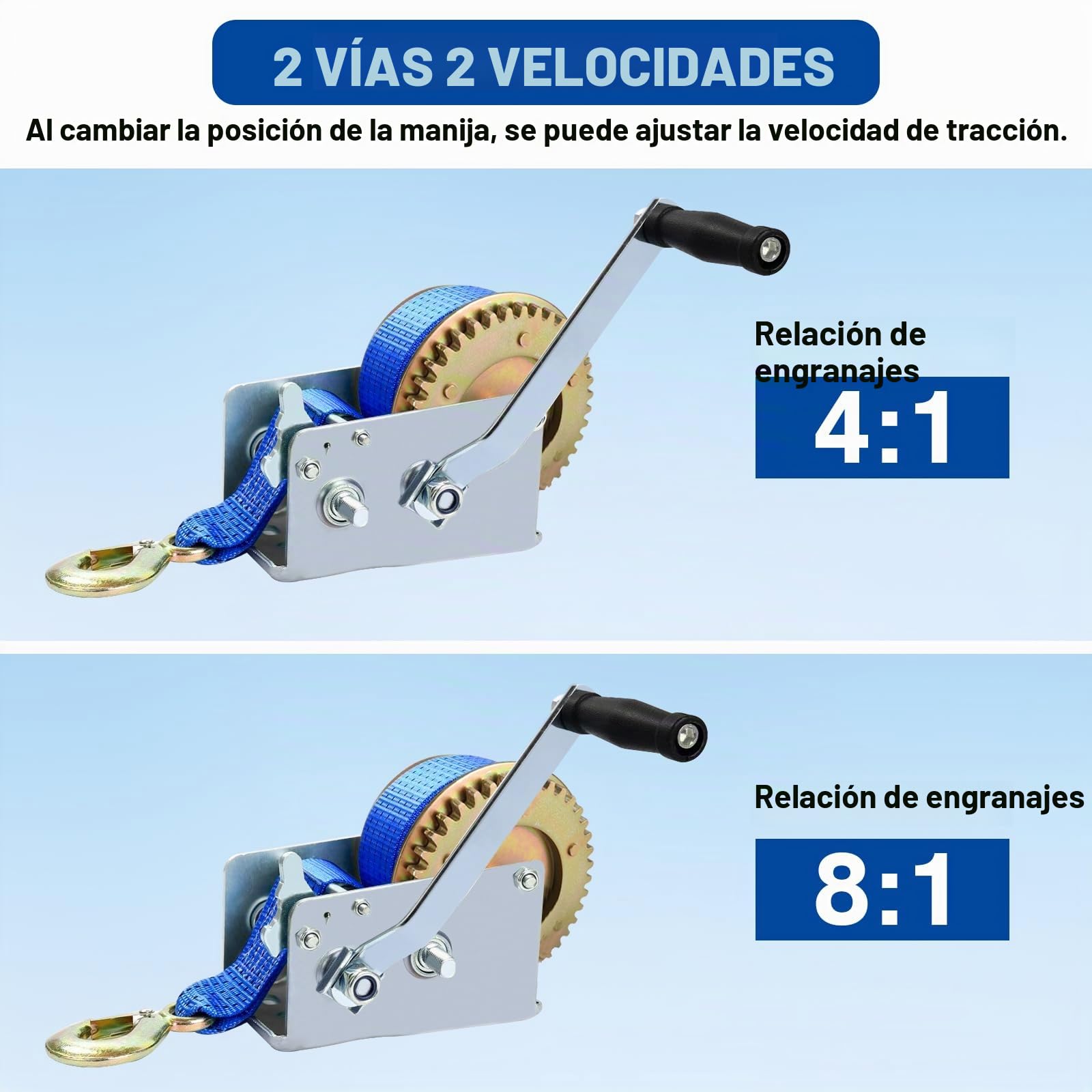 FreeTec Torno de Correa de manivela,10M Mano Cabestrante 1130 kg (2500 LBS)