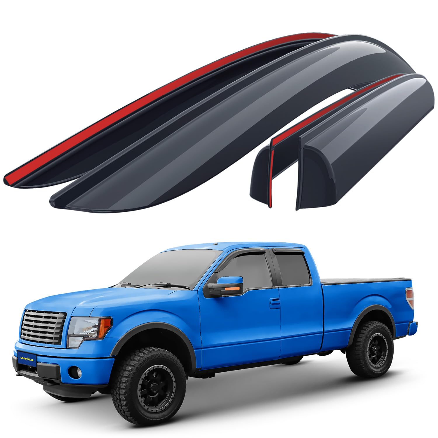 Goodyear Shatterproof Side Window Deflectors for Trucks Ford F150 2004-2014 SuperCab, Tape-on Rain Guards, Window Visors for Cars, Vent Deflector,