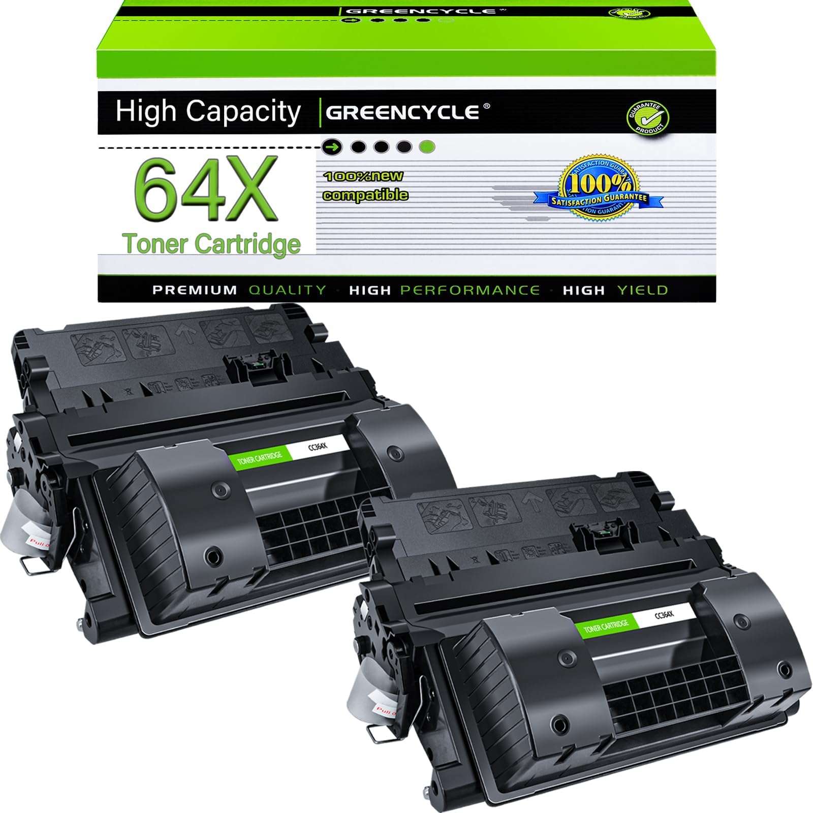 greencycle 64X Toner Cartridge Replacement for HP 64X CC364X 64A Black Toner Cartridge use for HP LaserJet P4015n Toner P4015 P4015dn P4015x P4515 P4515n Printer(2Pack,25000 Pages)
