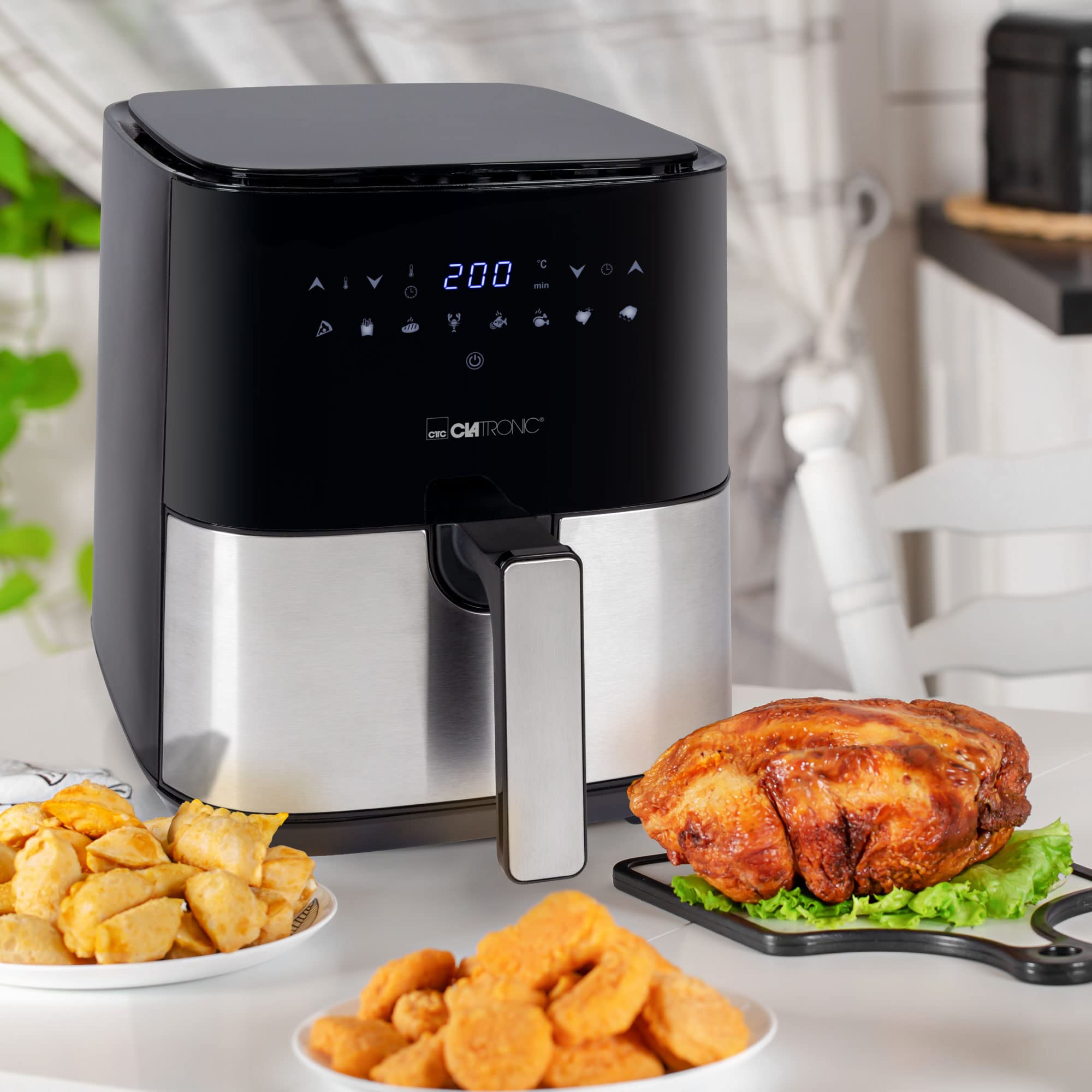 Clatronic® Hot Air Fryer XXL - Freidora 5L | aire caliente para freír sin grasa | freidora de acero inoxidable con pantalla táctil digital | 360° Air-Flow | con 8 programas | FR 3782 H