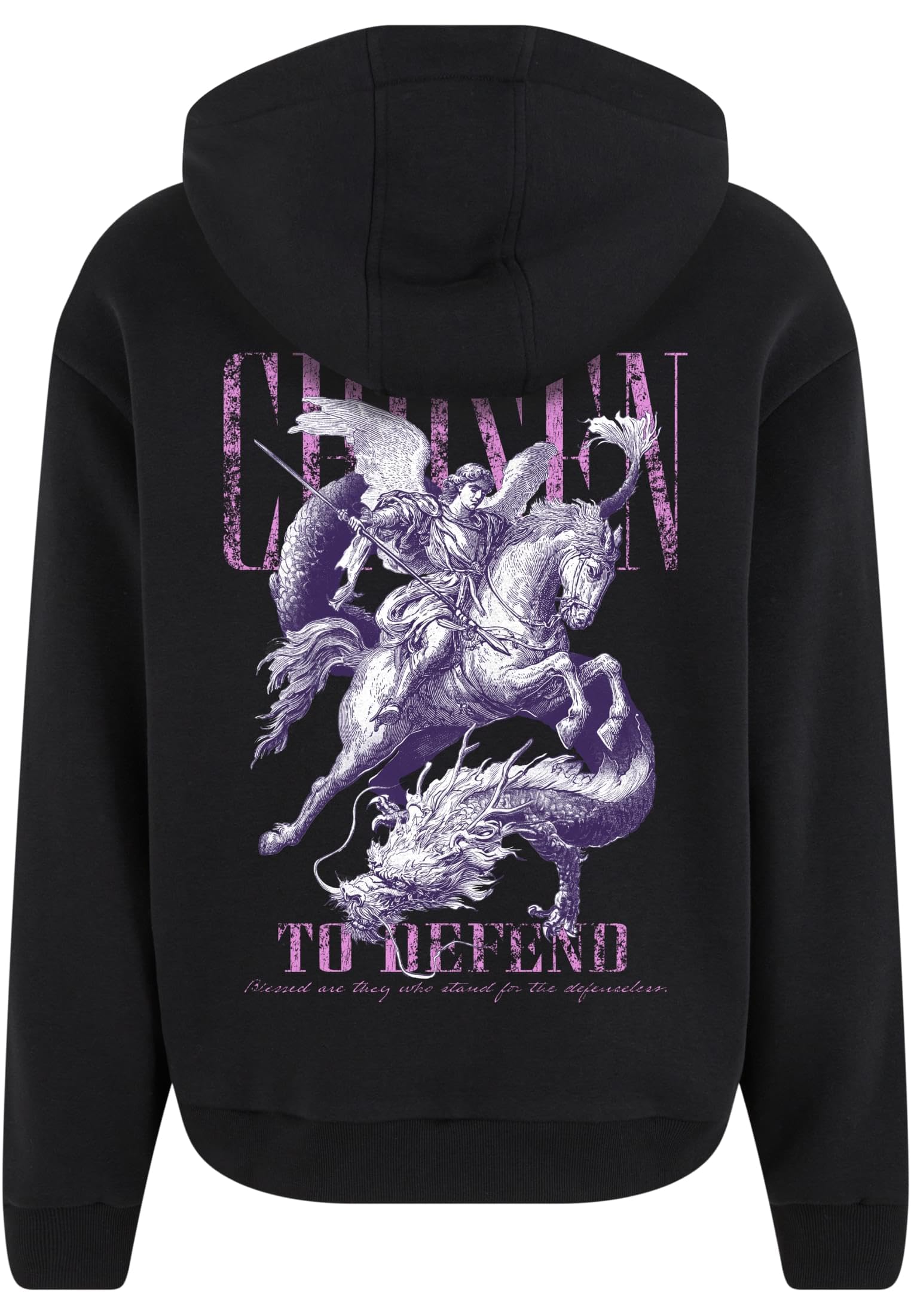 Mister Tee Męska bluza z kapturem Chosen to Defend Fluffy Zip – Regular Fit Hoodie z nadrukiem aniołka i zamkiem błyskawicznym, czarna, XL