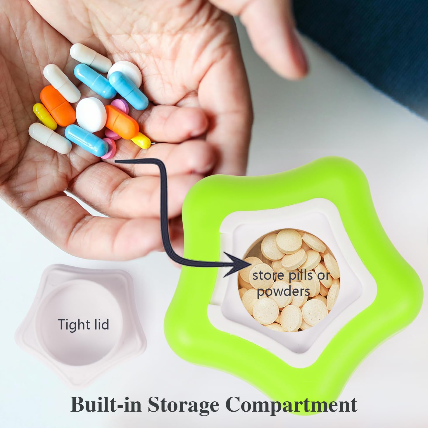 Pill Crusher Grinder Fine Powder Extremely Fine, Cleaning Brush (Green) — Amazon image 5
