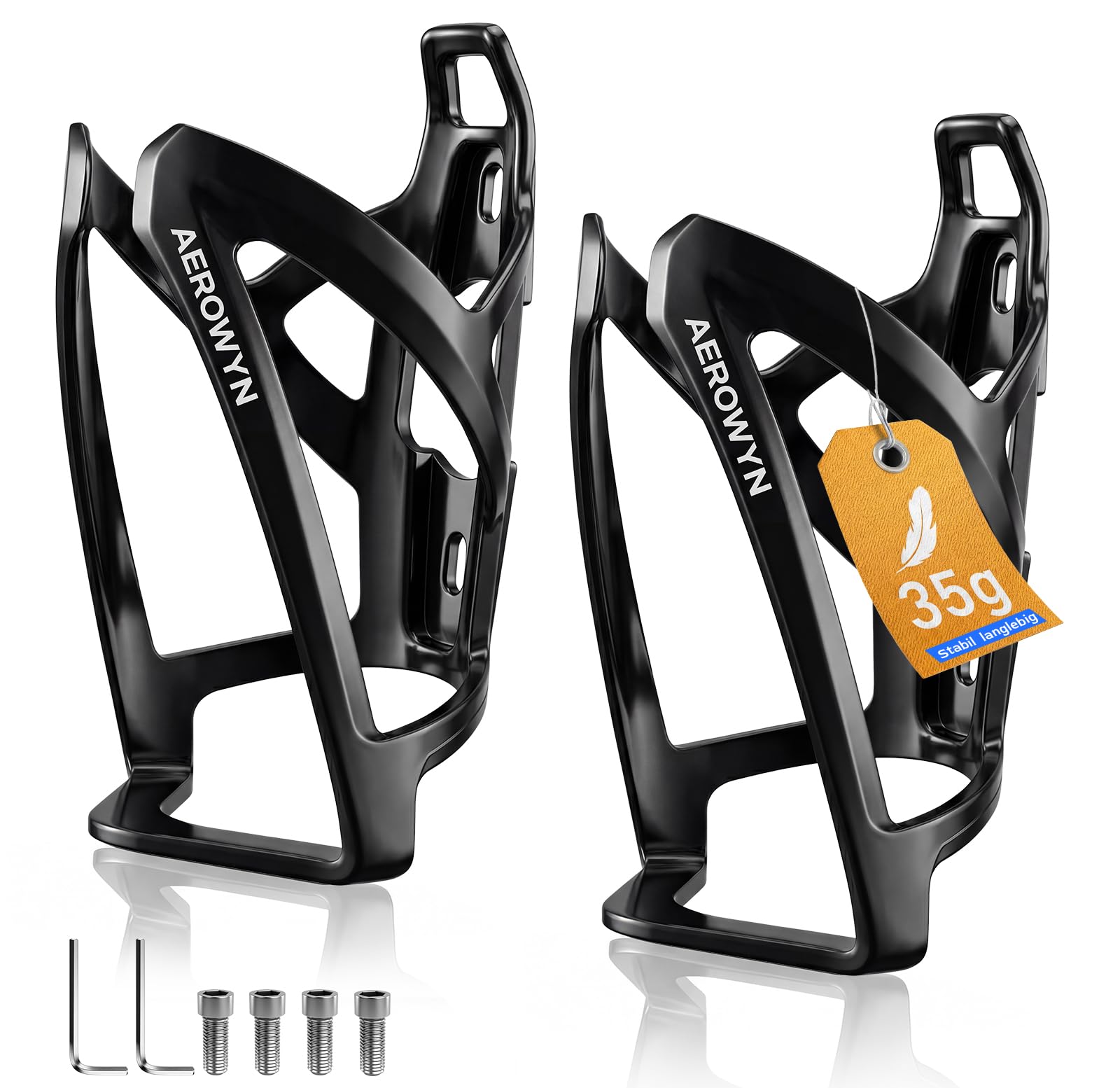 AEROWYN Flaschenhalter Fahrrad Getränkehalter Fahrrad Zubehör 35G Leichtgewicht PC Trinkflaschenhalter Fahrrad (2er-Pack) für 6.5-8cm Wasserflaschen für MTB Rennrad Inkl. Schrauben und Montagewerkzeug