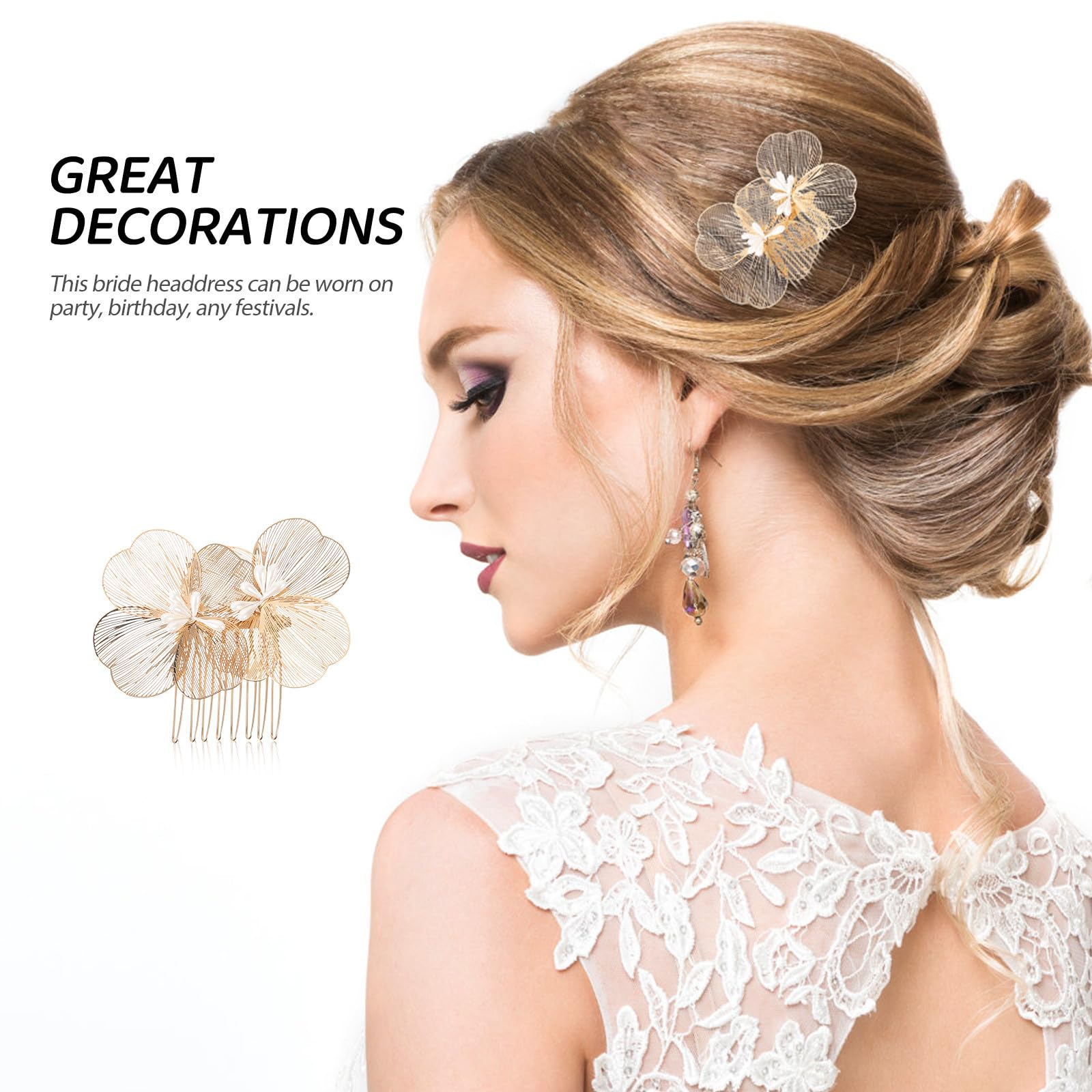 LIFKOME Peineta de Flores Dorada para Novia Diseño Delicado y Estilo Retro, Material de Aleación y Plástico, Ligera y Resistente para Uso Prolongado en Bodas y Cumpleaños