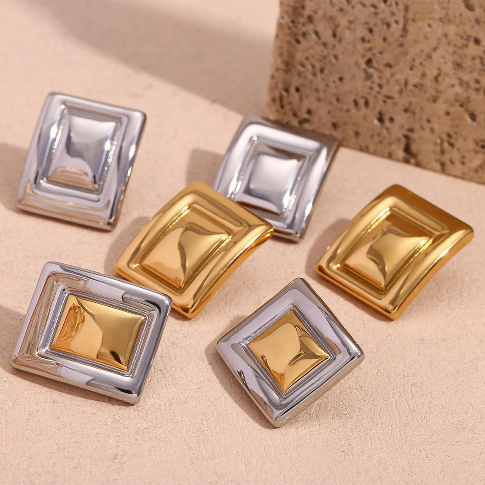 WBDWWTD Geometrische Ohrringe, 18 Karat vergoldeter Edelstahl, rechteckig, minimalistische Mode-Ohrstecker für Frauen, tägliches Party-Geschenk