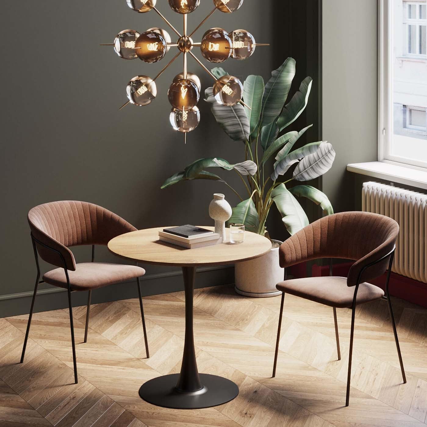 Kare Schickeria Table Design en chêne Noir 80 cm de diamètre pour 4 Personnes Table de Salle à Manger Ronde Moderne Meuble de Salon en Bois de chêne 74 x 80 x 80 cm (H x l x P)