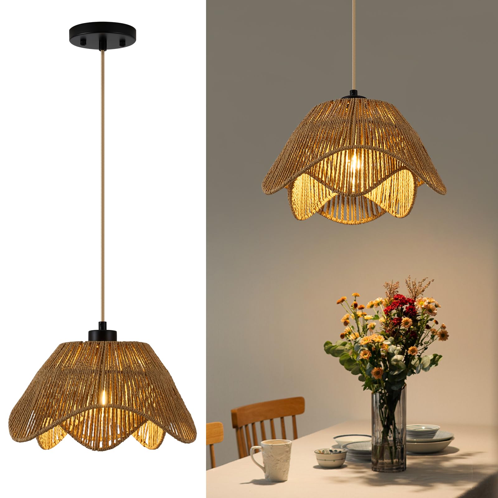 【即購入OK】BRID RATTAN PENDANT LAMP ZSDHXi Rattan Pendant Light Fixtures,1 Light Boho Hanging Light