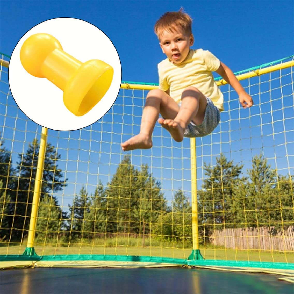 Enclosure Pole Cap, Child Trampoline Pole Caps Net Hook Enclosure G Shaped Trampoline Pole Cover for Metal Rings Yellow 6PCS Trampoline Accessories