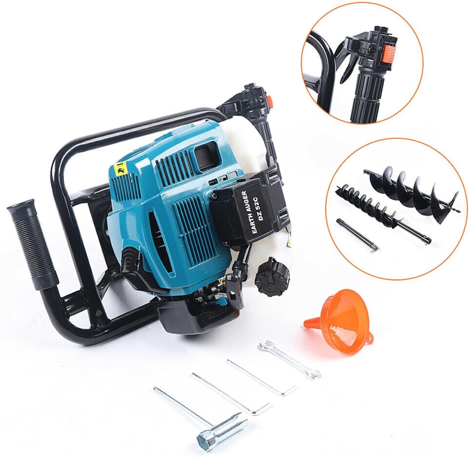 52cc 2-Stroke Post Hole Digger, Ground Drilling Machine Kit with Auger Drill Bits, Earth Auger Digging Machine, Gas Powered Post Hole Digger Set, Garden Excavator (DZ52C)