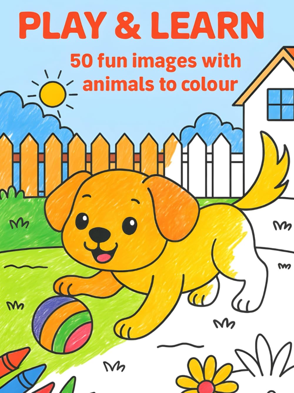 Play & Learn: 50 fun images with animals to colour