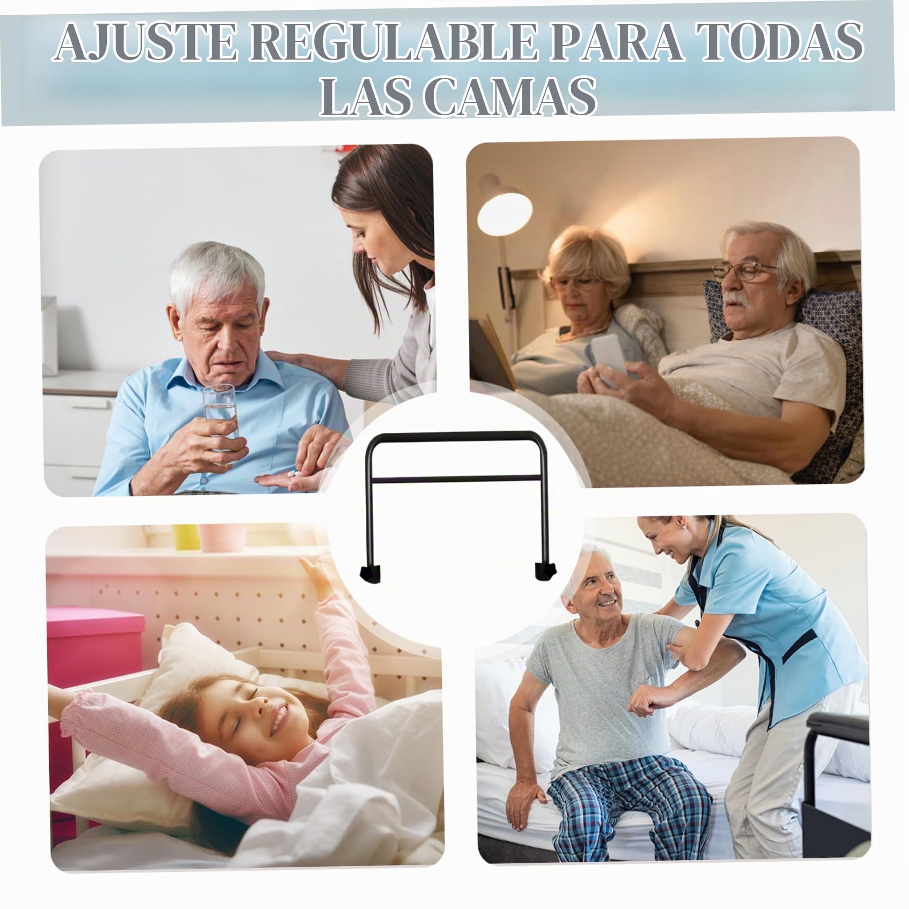 Barandillas de Cama para Adultos Mayores, Ajustables, de Metal, con Clip y sin taladros, para Estudiantes, Embarazadas y Personas con discapacidad.