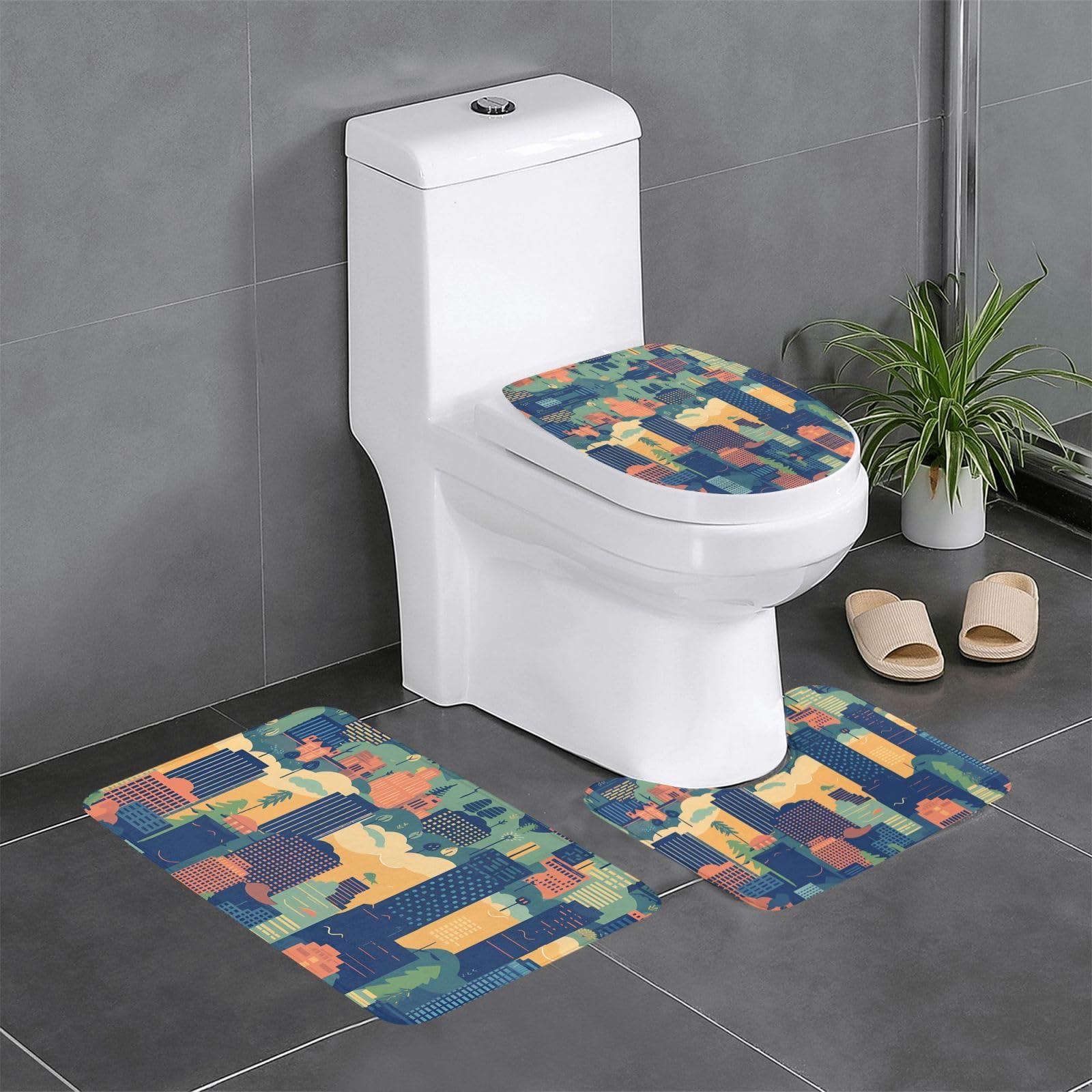 Tapis de salle de bain antidérapant Los Angeles : ensemble 3 pièces WC et coiffeuse