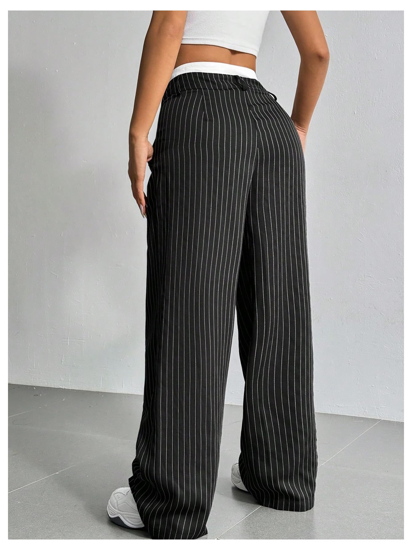 SOLY HUX Women's Striped Pants Color Block High Waisted Wide Leg Casual Work Office Long Trousers