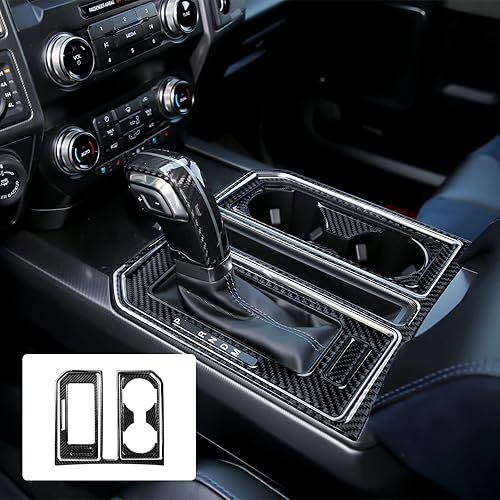 7 calcomanías para panel de cambio de marchas, cubierta de fibra de carbono, cubierta de caja de engranajes, compatible con Ford F150 2015 2016 2017