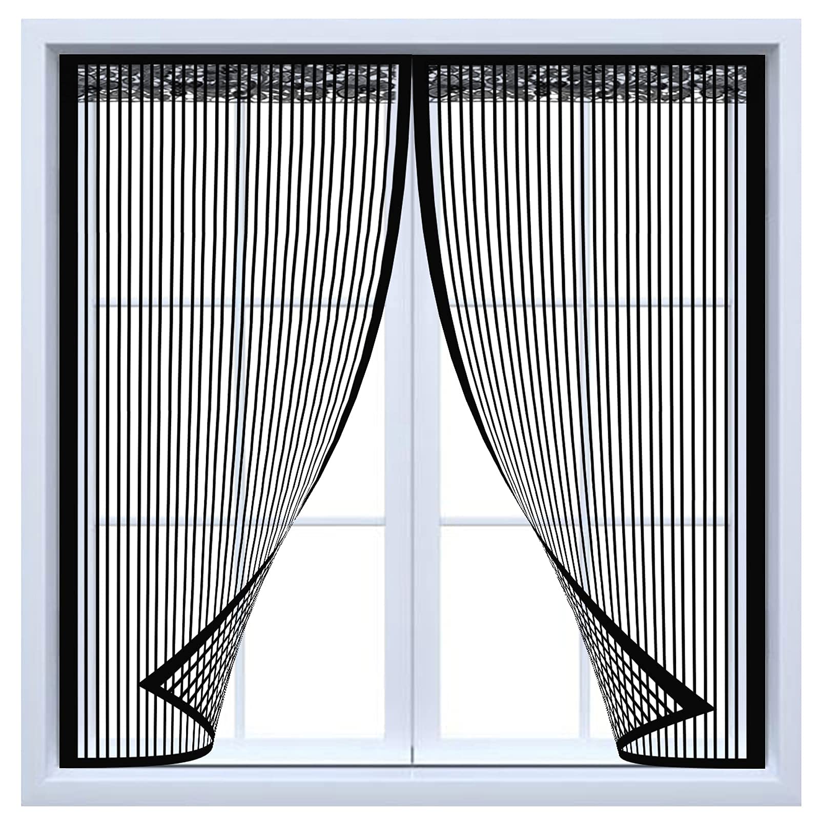 Magnetic Flying Screen Door Window, Summer Anti-Mosquito Window Curtain,Top-to-Bottom Seal Automatically, Self-Adhesive Window Fly Screen net Keep Away from Mosquitoes Curtain (Black)