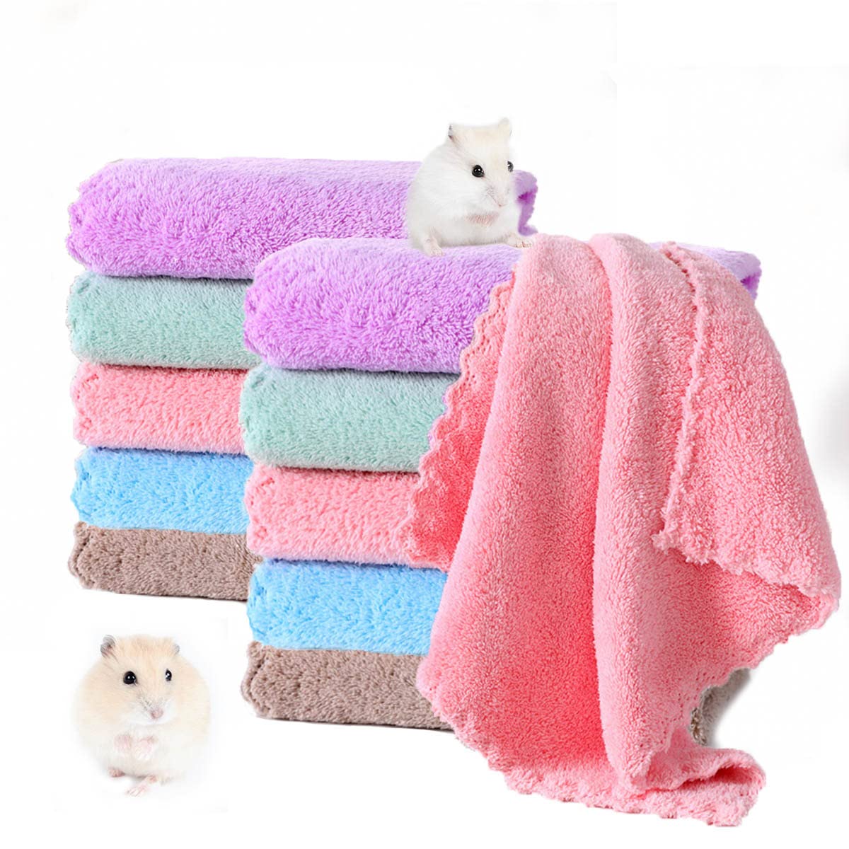 MZQSIY 10 Pieces Small Animal Plush Bed,guinea Pig Blanket 11.81 * 11.81in Hamster Fleece Cage Liners for Cage Accessories for Rabbit Bunny Chinchilla Squirrel Hedgehog Hamster