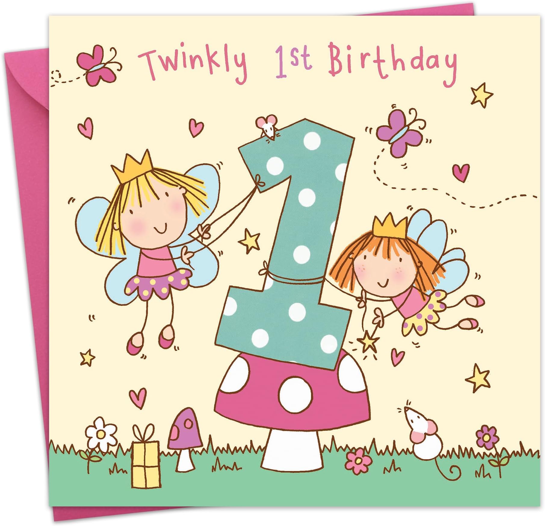 Twizler 1st Birthday Card for Girls - Fairy Princess - Age 1 Year Old - Childrens Happy Birthday Card for Kids