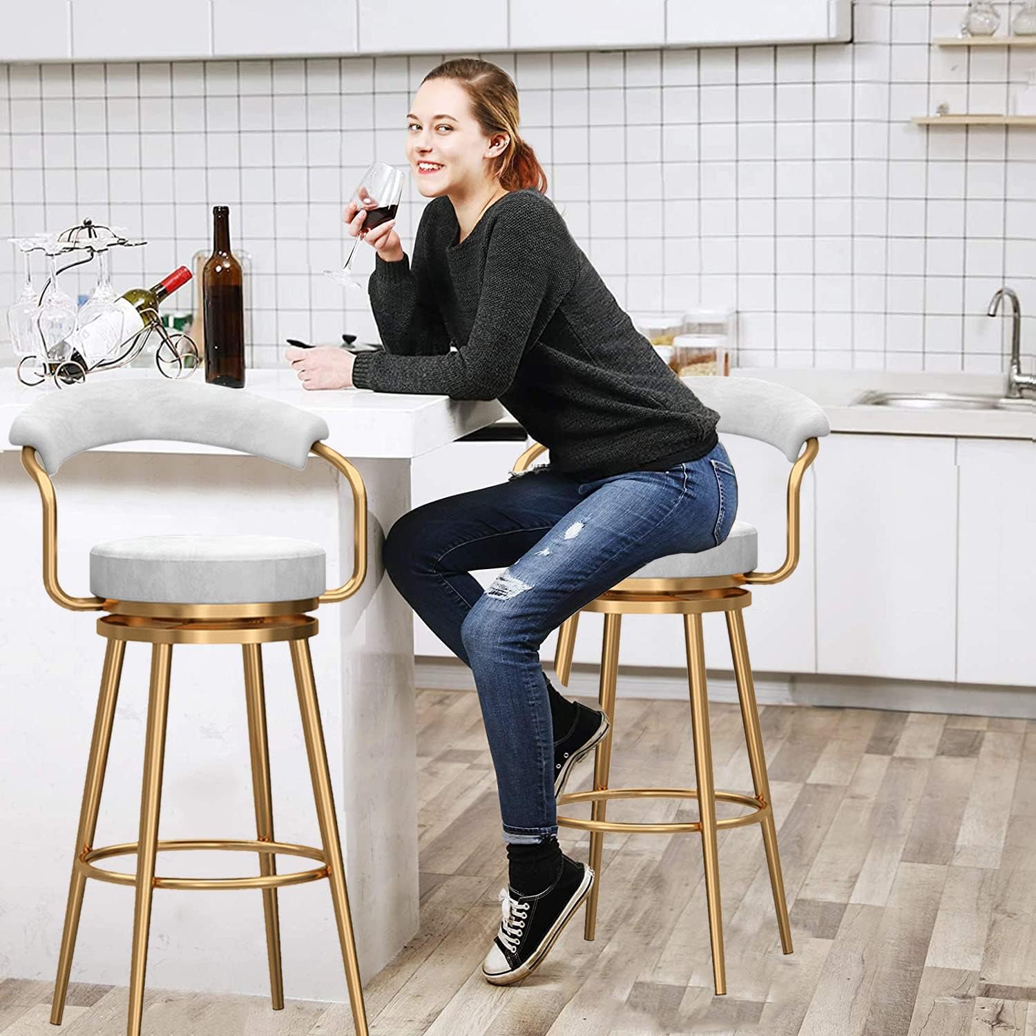 Amazon｜カウンターチェア 回転 昇降式 PUレザー ハイチェア 背もたれ