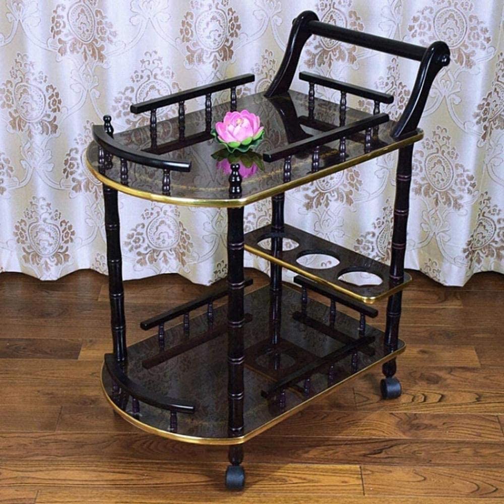 Carrello Bar con Ruote per servire, Cucina da Patio, per Feste, Carrello da Cucina, Carrello da Catering, Pannello in Legno massello, Carrello da Bar in Vetro a 3 Livelli