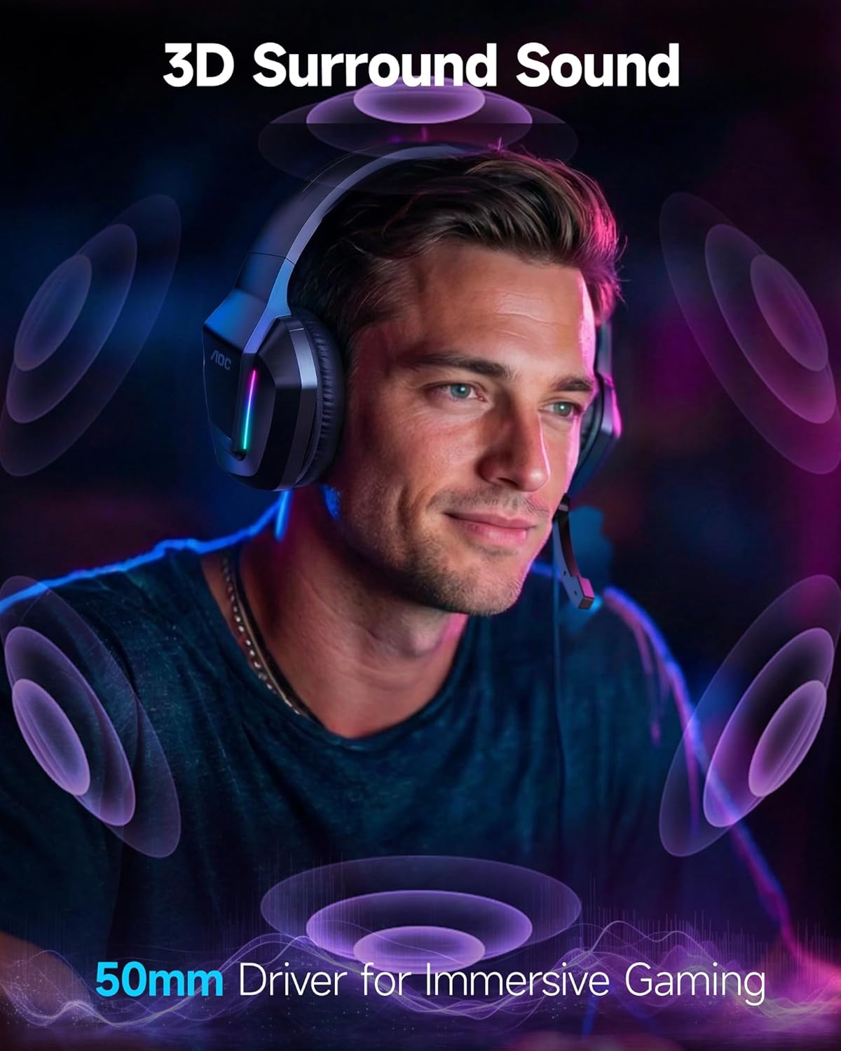 AOC Gaming Headset for PS5, PS4, PC, Mac, Switch, Xbox Series, Surround Sound RGB Gaming Headphones with Noise Canceling Microphone, 50MM Dynamic Drivers, 3.5MM Audio Jack, Black 3 715uw+KgOmL. AC SL1500