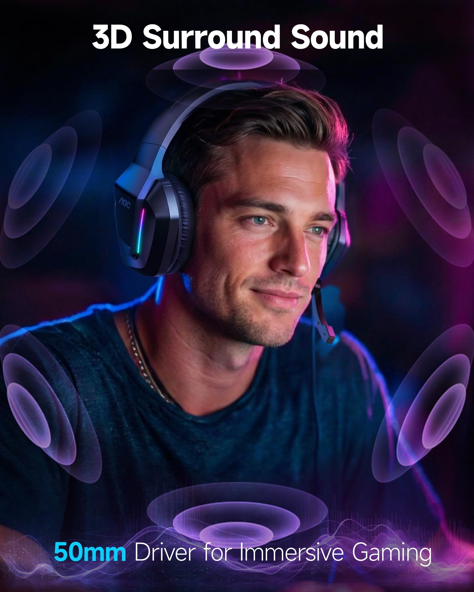 Cuffie da gioco per PS5, PS4, PC, Mac, Switch, serie Xbox, Surround Sound RGB Gaming Cuffie con microfono con cancellazione del rumore, driver dinamici da 50 mm, jack audio da 3,5 mm, nero