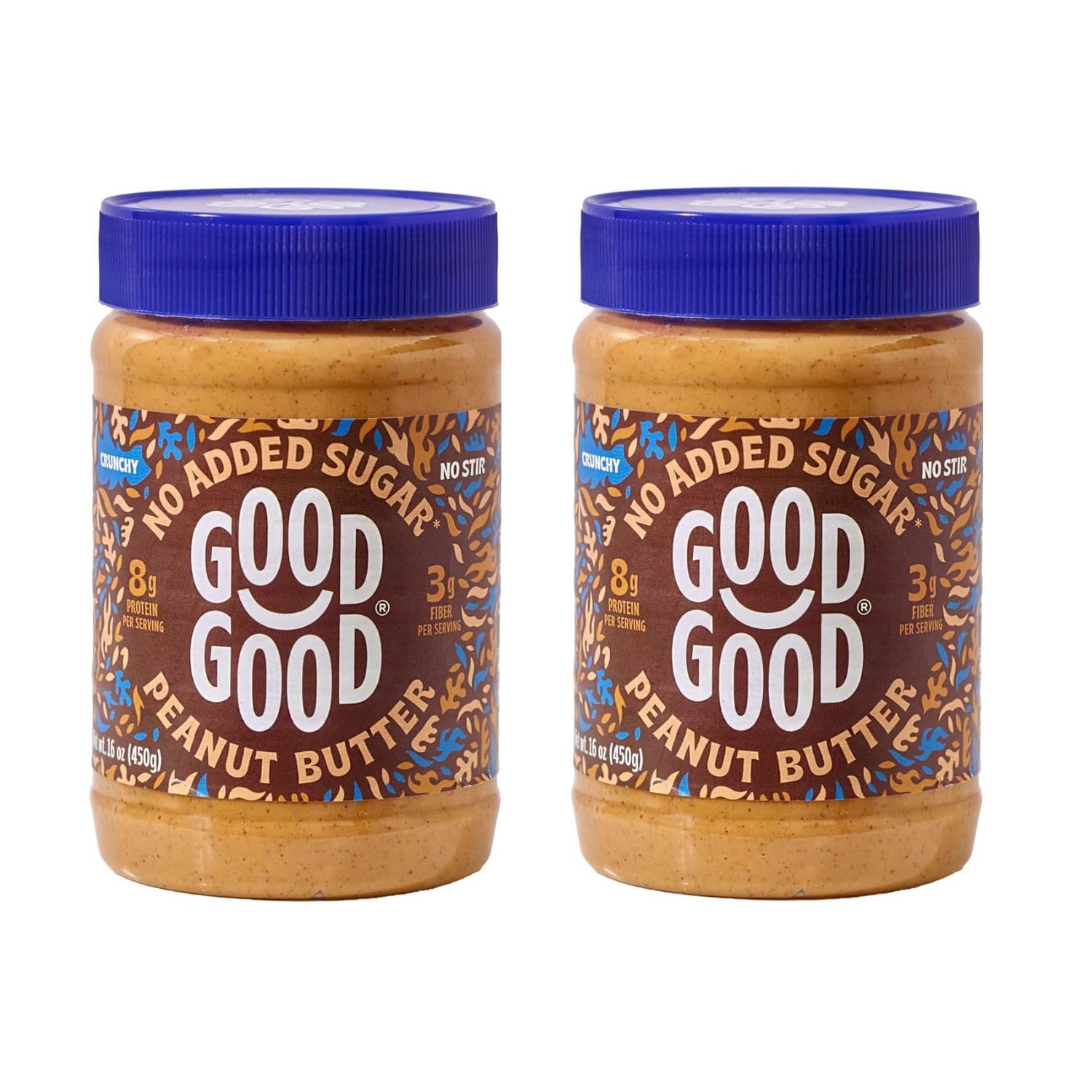 GOOD GOOD Crunchy Peanut Butter Keto Friendly - Low Carb & No Added Sugars - Vegan - No Preservatives - Non-GMO - 16 oz / 450g (Pack of 2) 16 Ounce (Pack of 2) Crunchy x2