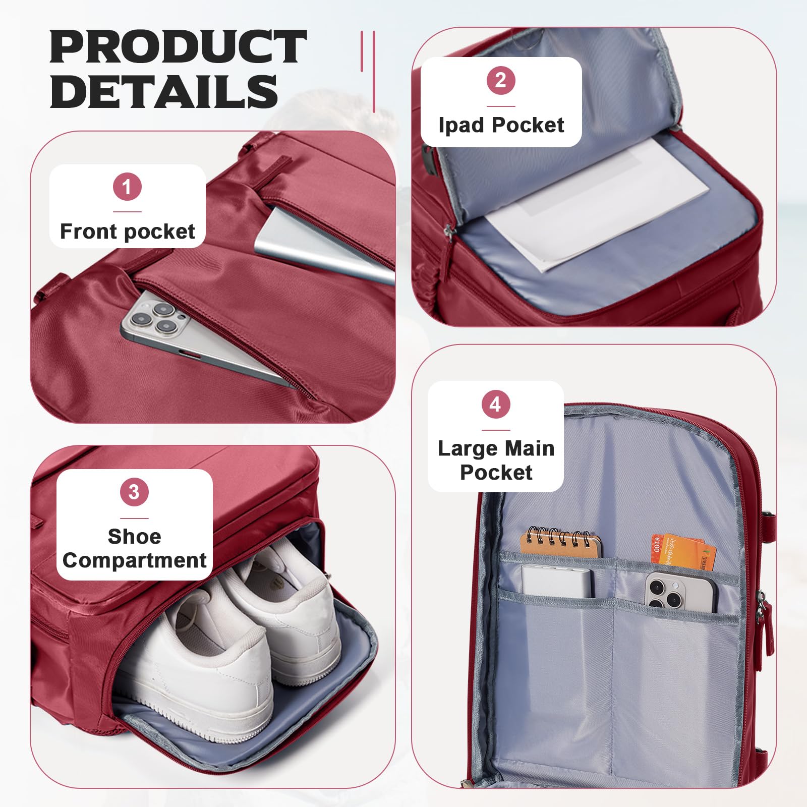 BJLFS Borse da Cabina per Ryanair 40x30x20 Zaino Wizzair Sottovuoto da viaggio 40x20x25 Bagaglio a Mano con compressione sottovuoto,Zaino Easyjet 45x36x20,Zaini Casual per laptop da 14 pollici