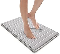 Vista 13 de MICRODRY Tapete de baño de espuma viscoelástica extra grueso, moderno, con infusión de carbón, base antideslizante GripTex, absorbente, de fácil Azul