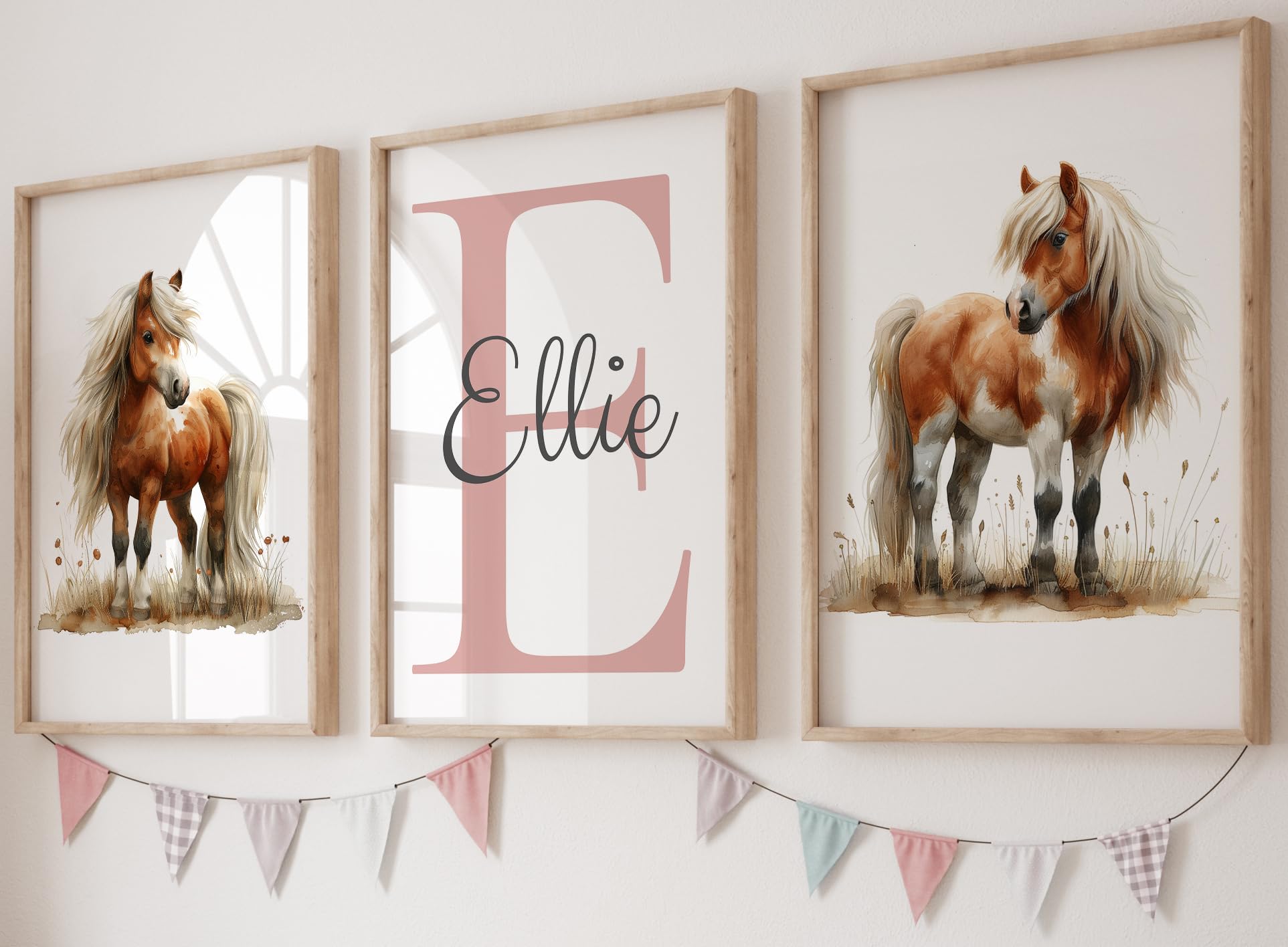 Eviepops Prints Personalised Ponies Set of 3 Unframed Poster Prints, Personalise Name, Cute Whimsical Boho Pony Posters, Ponies Theme Room Decor, Boho Girls Bedroom Decor (A5) — image 1